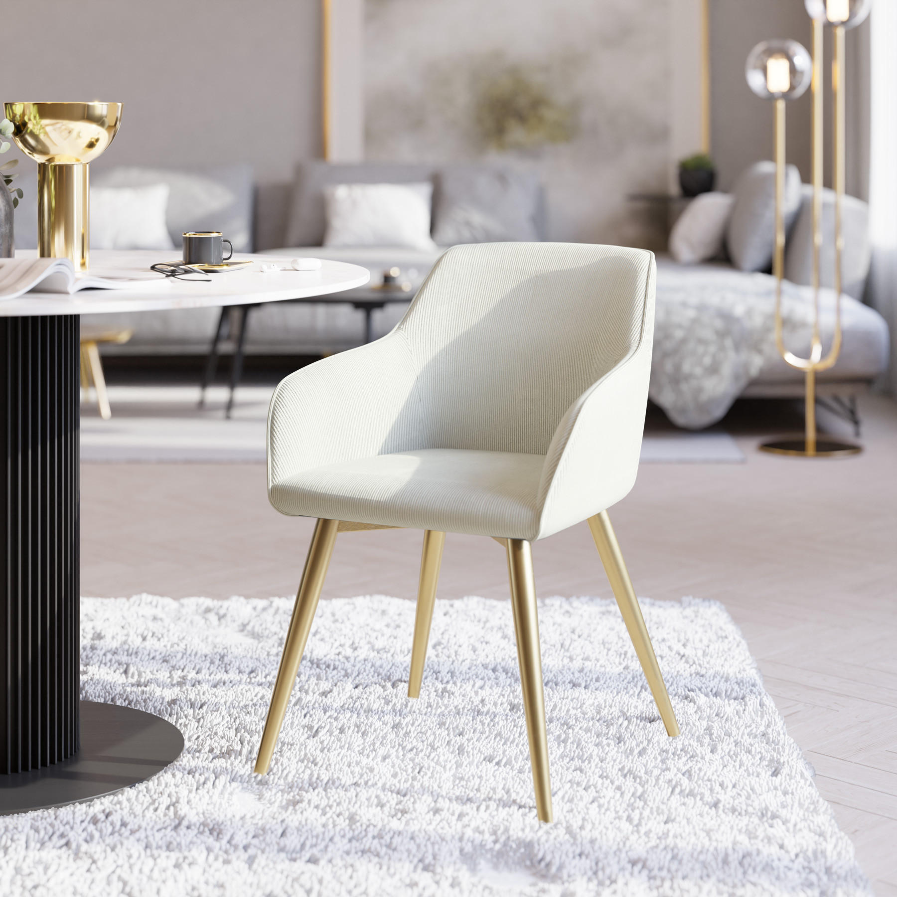 Thumbnail - tectake Esszimmerstuhl, Creme, Gold, Kunststoff, 62x82x58 cm, Esszimmer, Stühle, Esszimmerstühle, Vierfußstühle