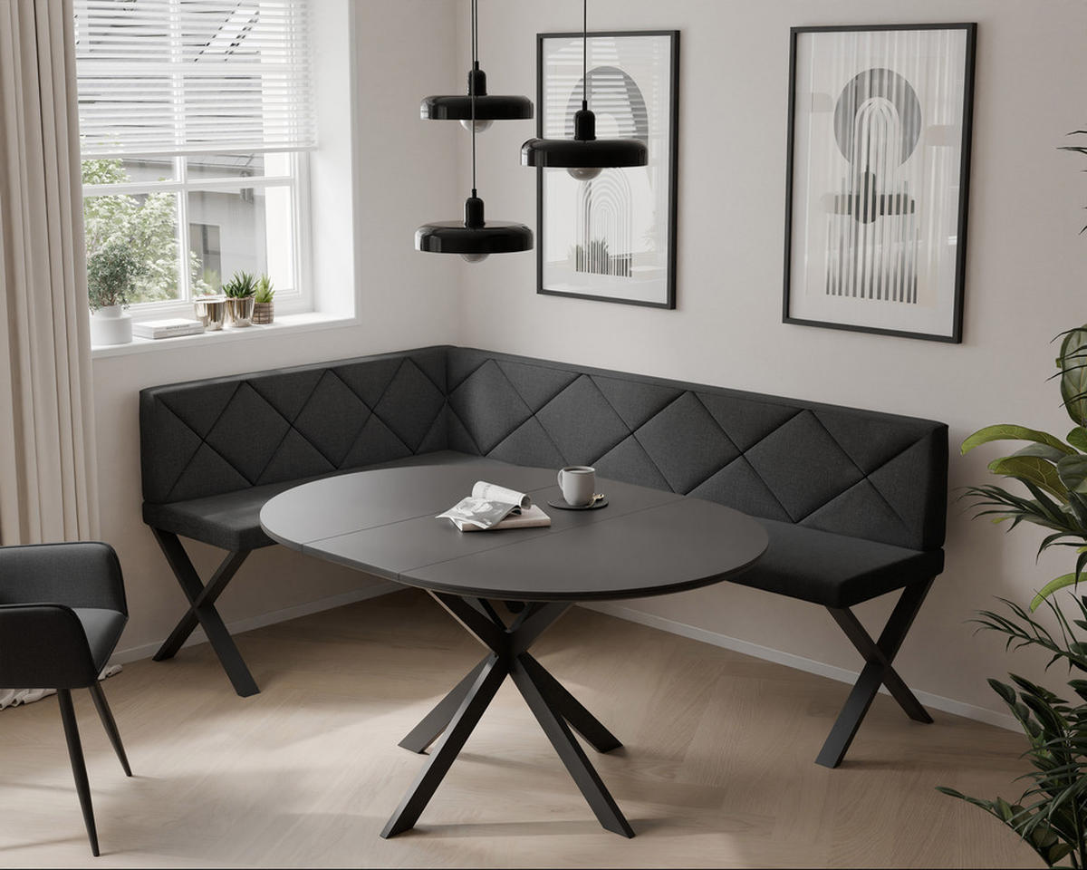 ECKBANK links VERO X Webstoff gesteppt, 128/168 cm Anthrazit - Anthrazit, Textil/Metall (128/168cm) - Idohome