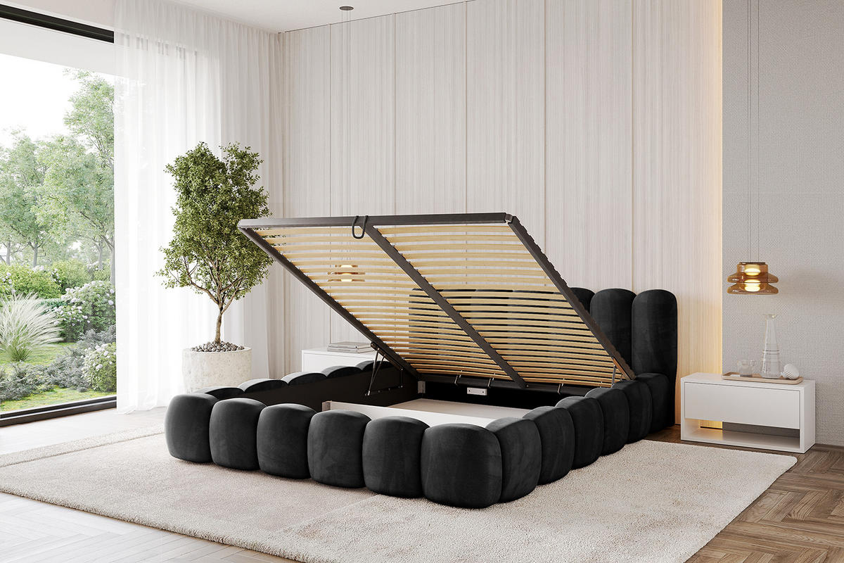 POLSTERBETT mit Bettkasten und Lattenrost, Boxbett ohne Matratze - SENA-v1 120x200 Schwarz - Schwarz, Holzwerkstoff/Textil (120/200cm) - ALTDECOR