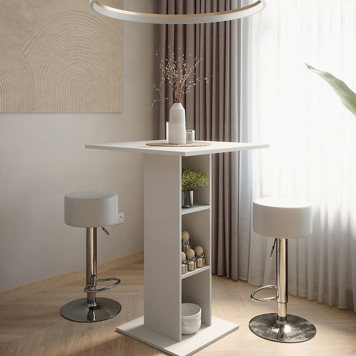 STOJACÍ BAROVÝ STŮL SE ŽIDLEMI Repose Bílá - bílá, kompozitní dřevo (75/75/106cm) - Vicco