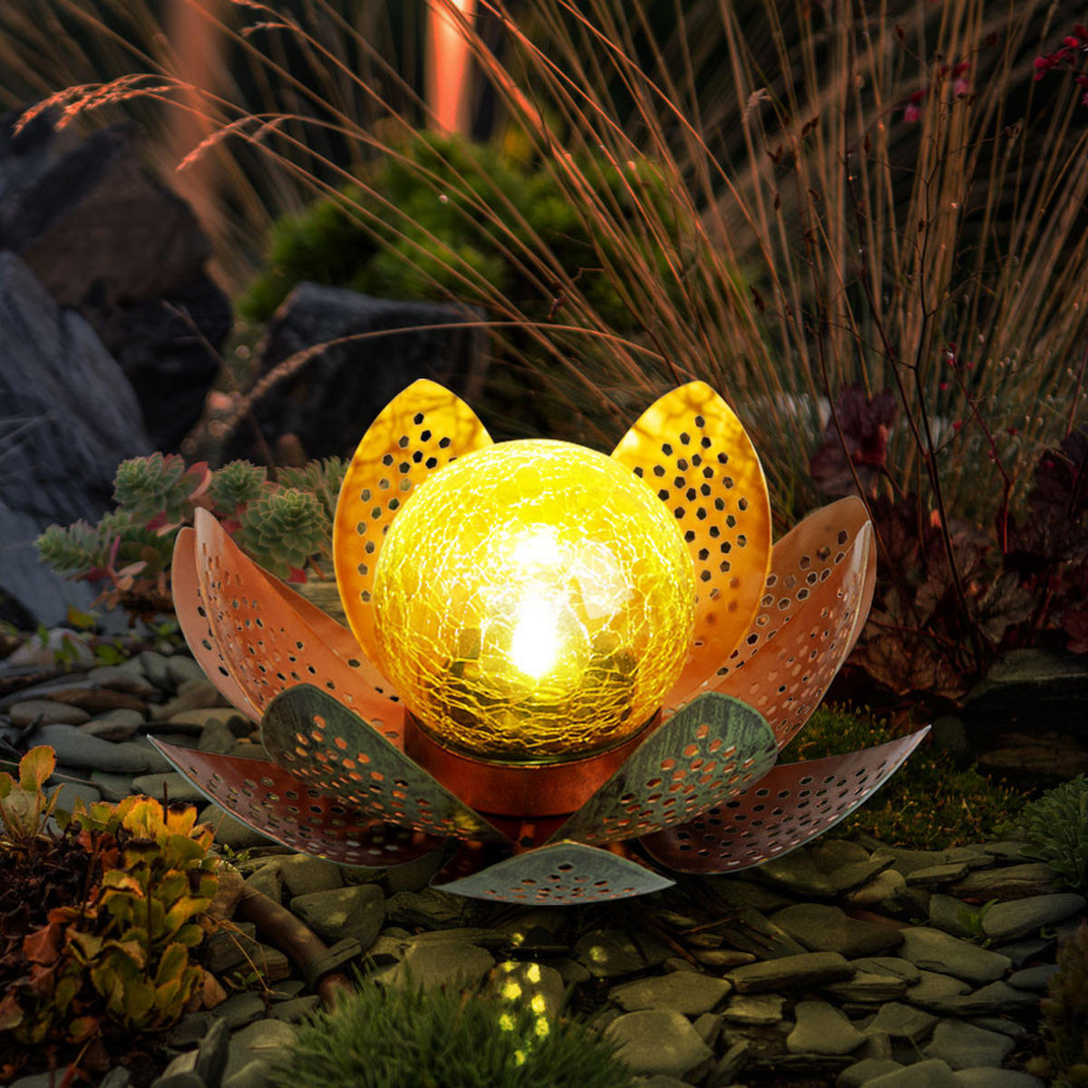 LED AUSSENLEUCHTE Lotusblume Gold - Goldfarben, Metall (22/22/13.5cm)