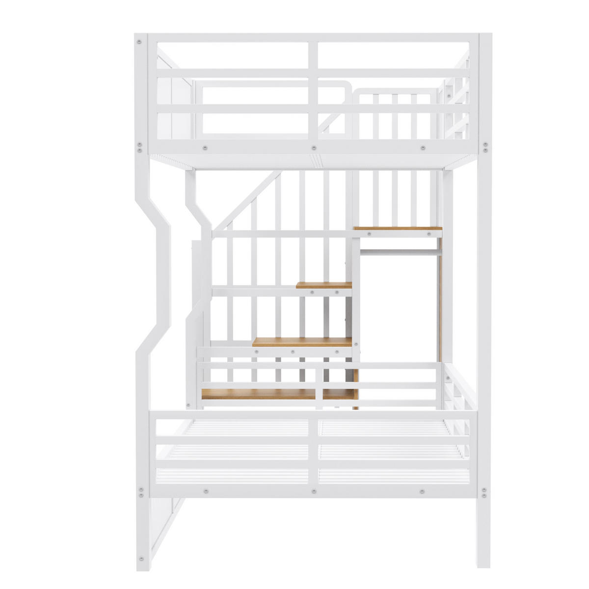 HOCHBETT 90/200 cm in Weiß mit Stauraum, LED und Treppe Metall Jugendbett - Weiß, Holzwerkstoff/Metall (90/200cm) - STILVORA