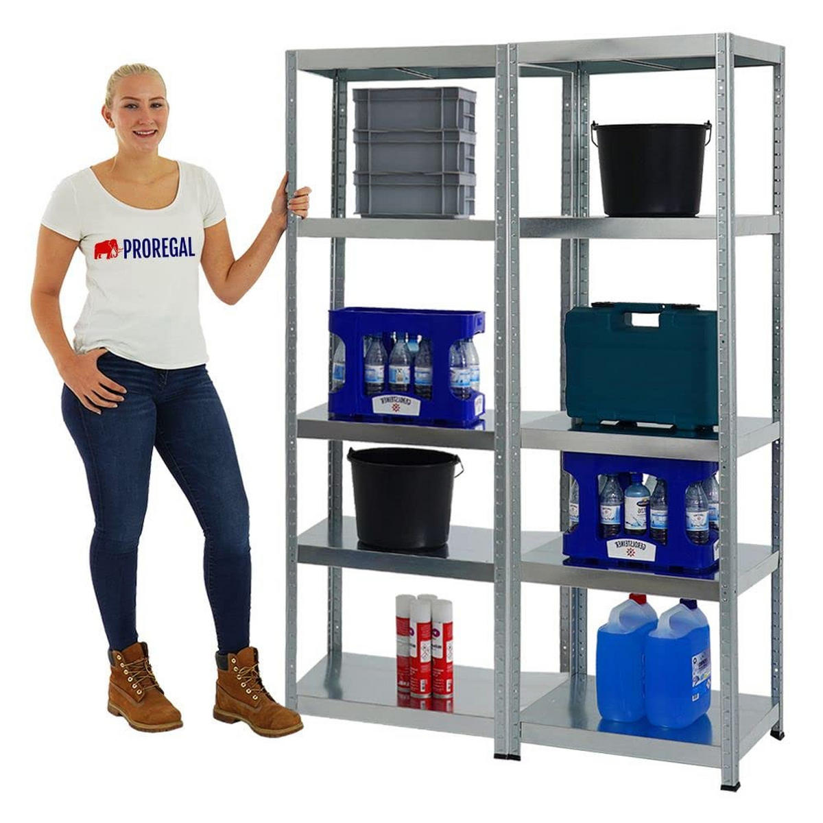 SCHWERLASTREGAL Steel Eagle 2er-Set mit 2x 180x60x40 cm Fachlast 130 kg Verzinkt - Silberfarben, Metall (120/180/40cm) - PROREGAL