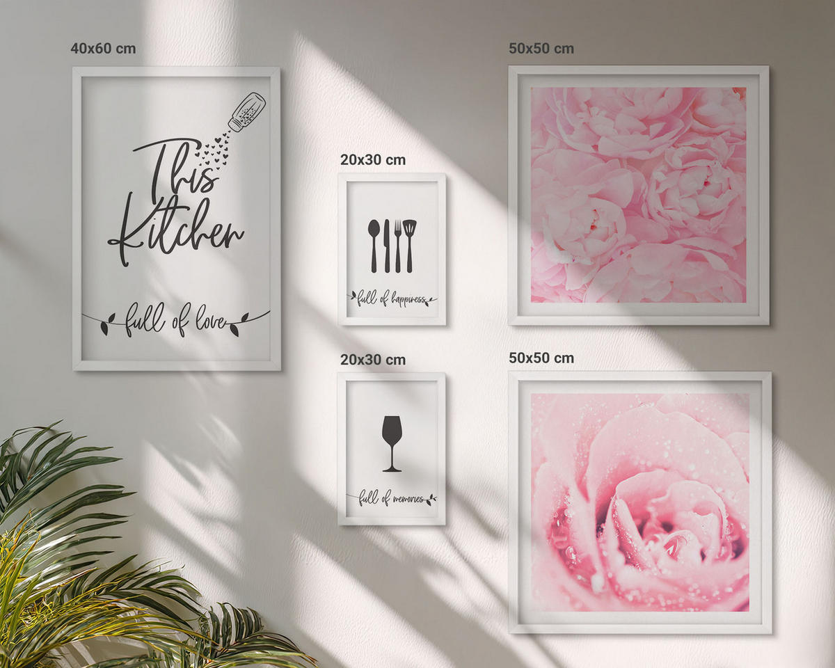 WANDBILDER 5er-Set - 50x50 cm & 20x30 cm & 40x60 cm Weißer Rahmen - Zen-Gemälde, Wassersteine, Buddha - Weiß, Kunststoff (40/60cm) - ArtPrintCave