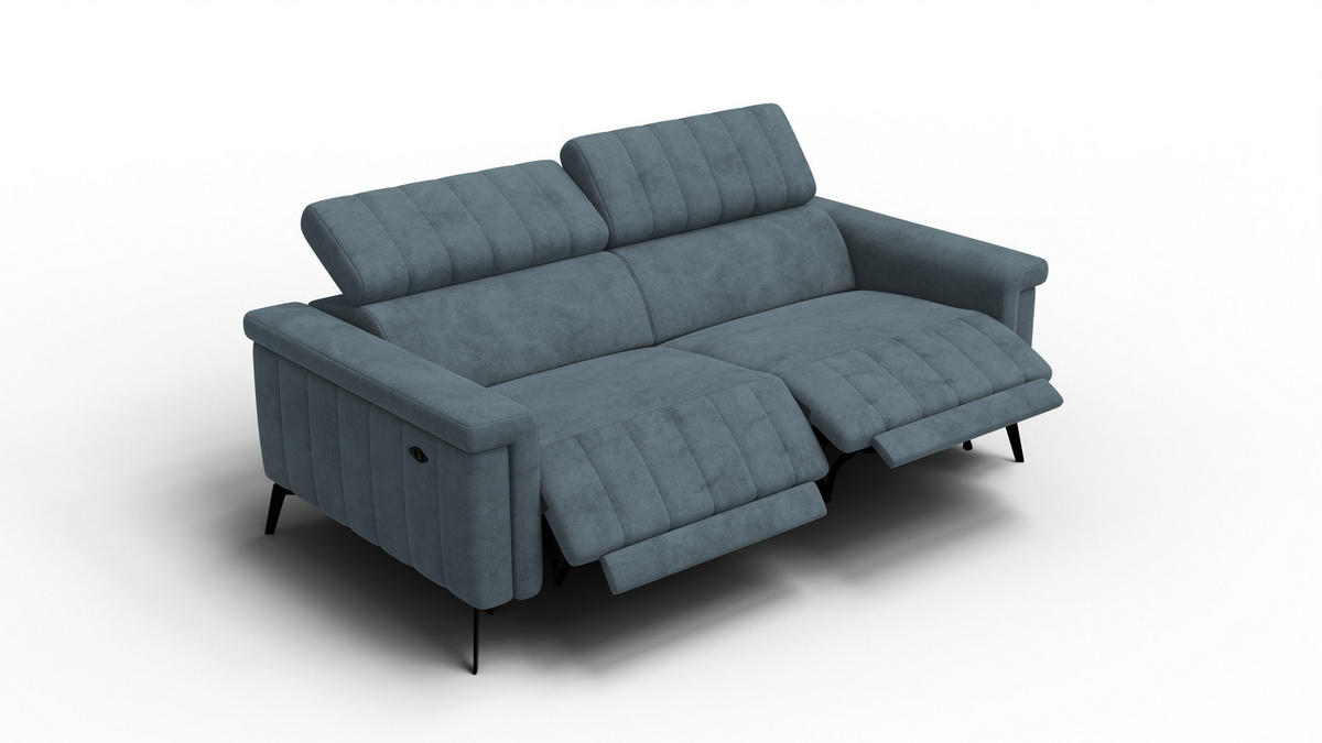 RELAXSOFA NORDEL 3-Sitzer, blaugrau - Blaugrau/Schwarz, Holz/Textil (194/80/105cm) - Courtois Laville