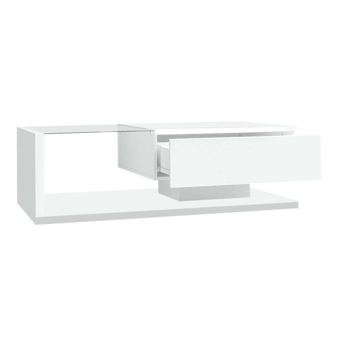 COUCHTISCH, Hochglanz-Weiß mit gehärtetem Glas und 16‑farbiger dimmbarer LED, 105/55/32,5 cm,Weiß - Weiß, Holzwerkstoff (105/55/32.5cm) - Redom