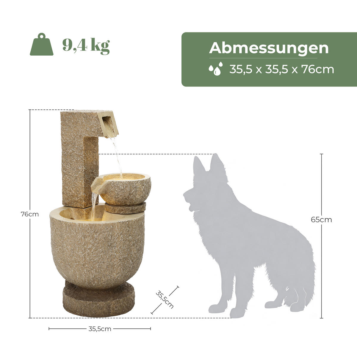 POLYRESIN-GARTENBRUNNEN, 2-stuf. Kaskade, 76x37,5x37,5cm, Garten/Balkon/Terrasse - Braun, Kunststoff (37.5/37.5/76cm) - Hometopia