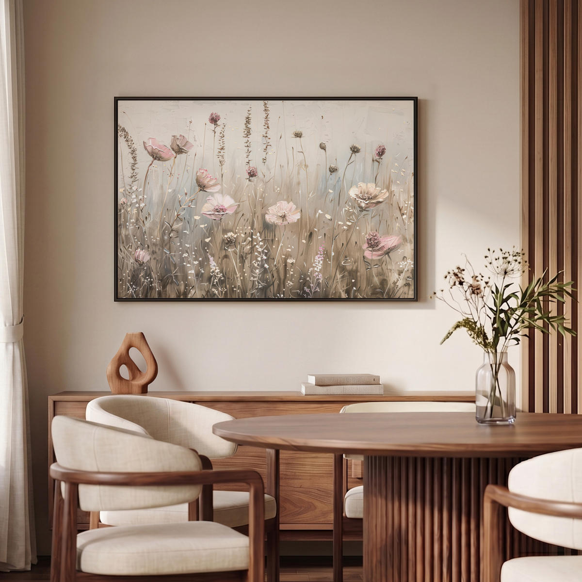 LEINWAND Bilder mit Rahmen - Blumen - Rosa - Modern - Beige - 90x60 - Beige, Textil (90/60cm) - MuchoWow