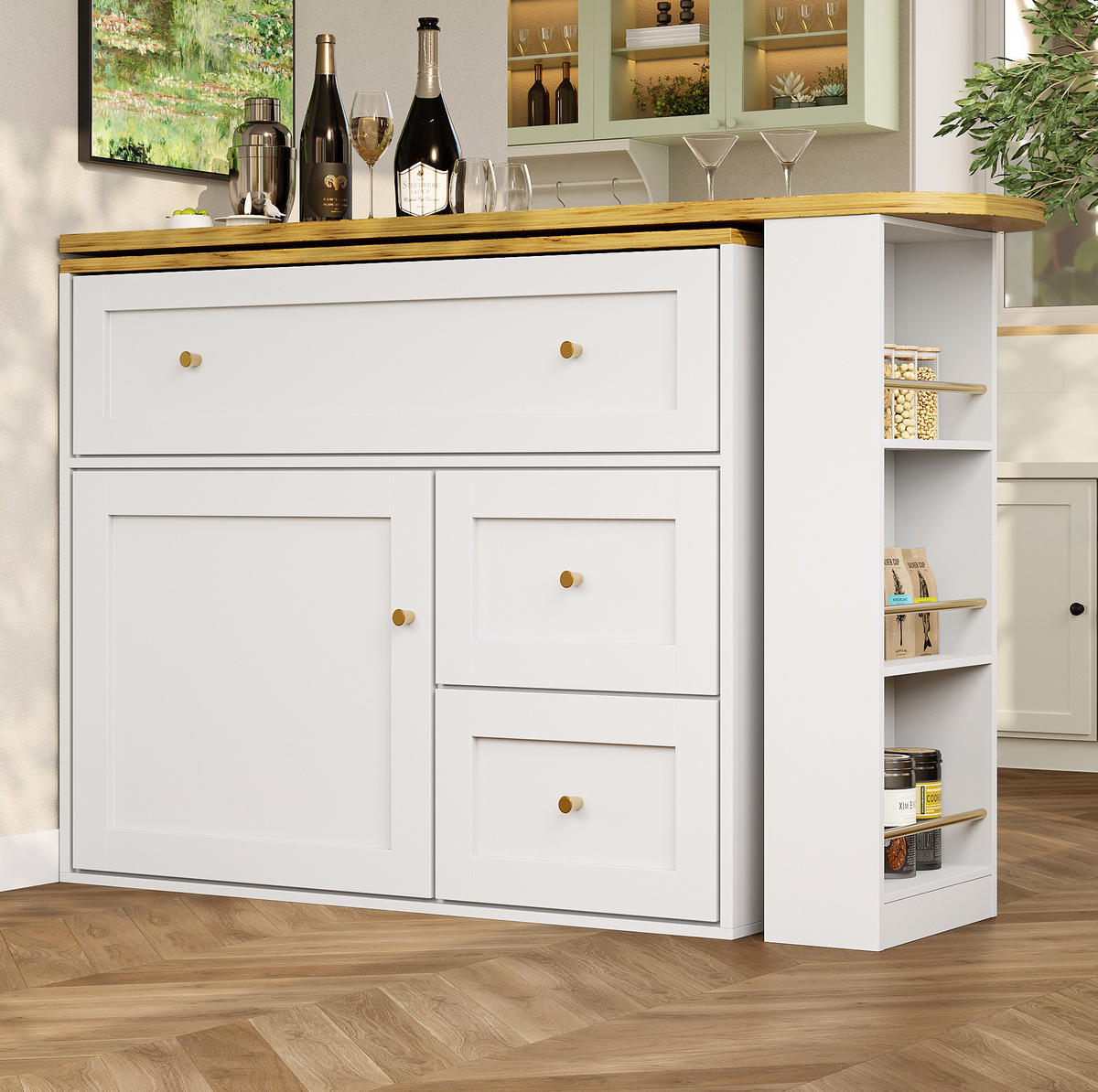 BARTISCH aus MDF mit Stauraum & 360°-Drehplatte, ausziehbar 138-204/39/105 cm, Weiß - Weiß, Holzwerkstoff (39/105/138cm) - Redom