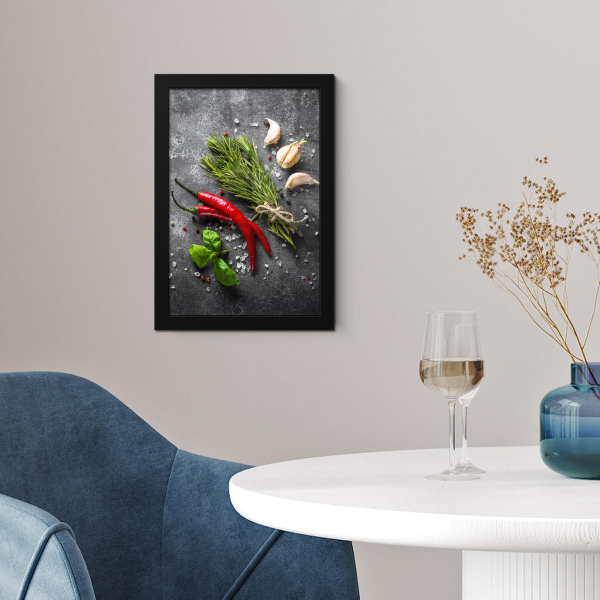 GERAHMTES BILD Pfeffer - Kräuter - Gewürze - Beton 20x30 cm - Dunkelgrau, Papier (20/30cm) - MuchoWow