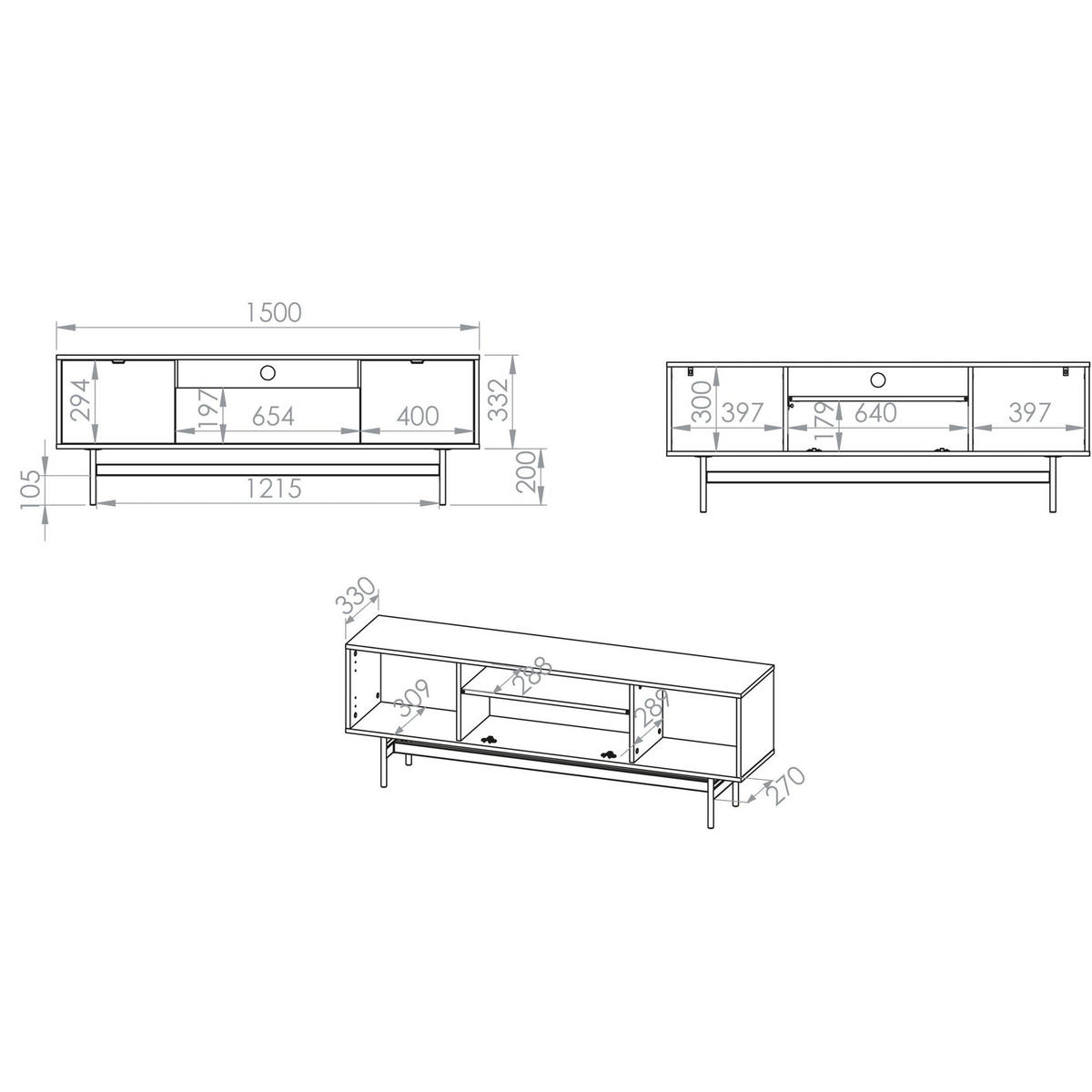 TV-LOWBOARD Heggers 3-türig, Eiche Mavelie, 150 cm - Eichefarben/Schwarz, Holzwerkstoff (150/53.2/33cm) - Selsey