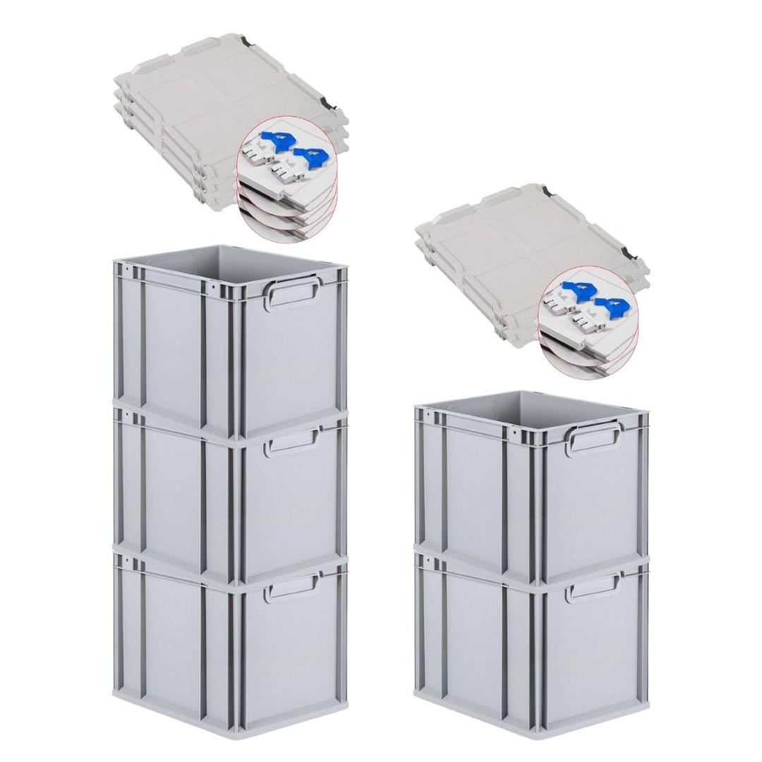 EUROBOX 5x Nextgen Economy Mit Scharnierdeckel Grau/BlauGriffe Geschlossen 30 Liter - Blau, Kunststoff (30/32/40cm) - PROREGAL