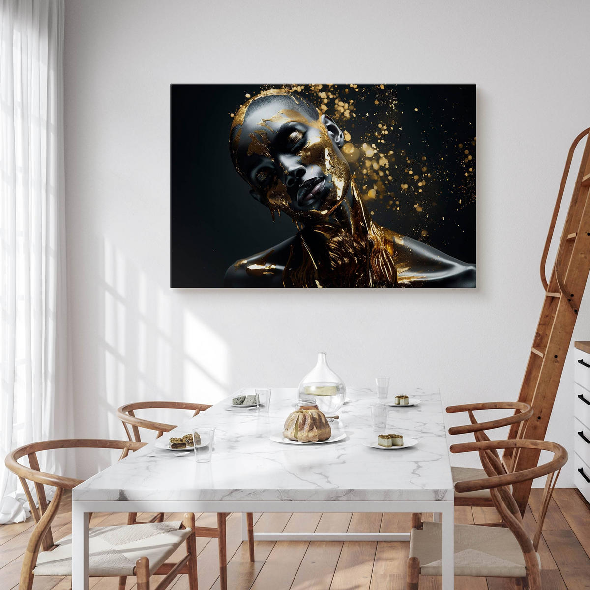 LEINWANDBILD für Wohnzimmer abstraktes Porträt Frau Glamour 100cm x 70cm - Beige/Schwarz, Textil (100/70cm) - Muralo