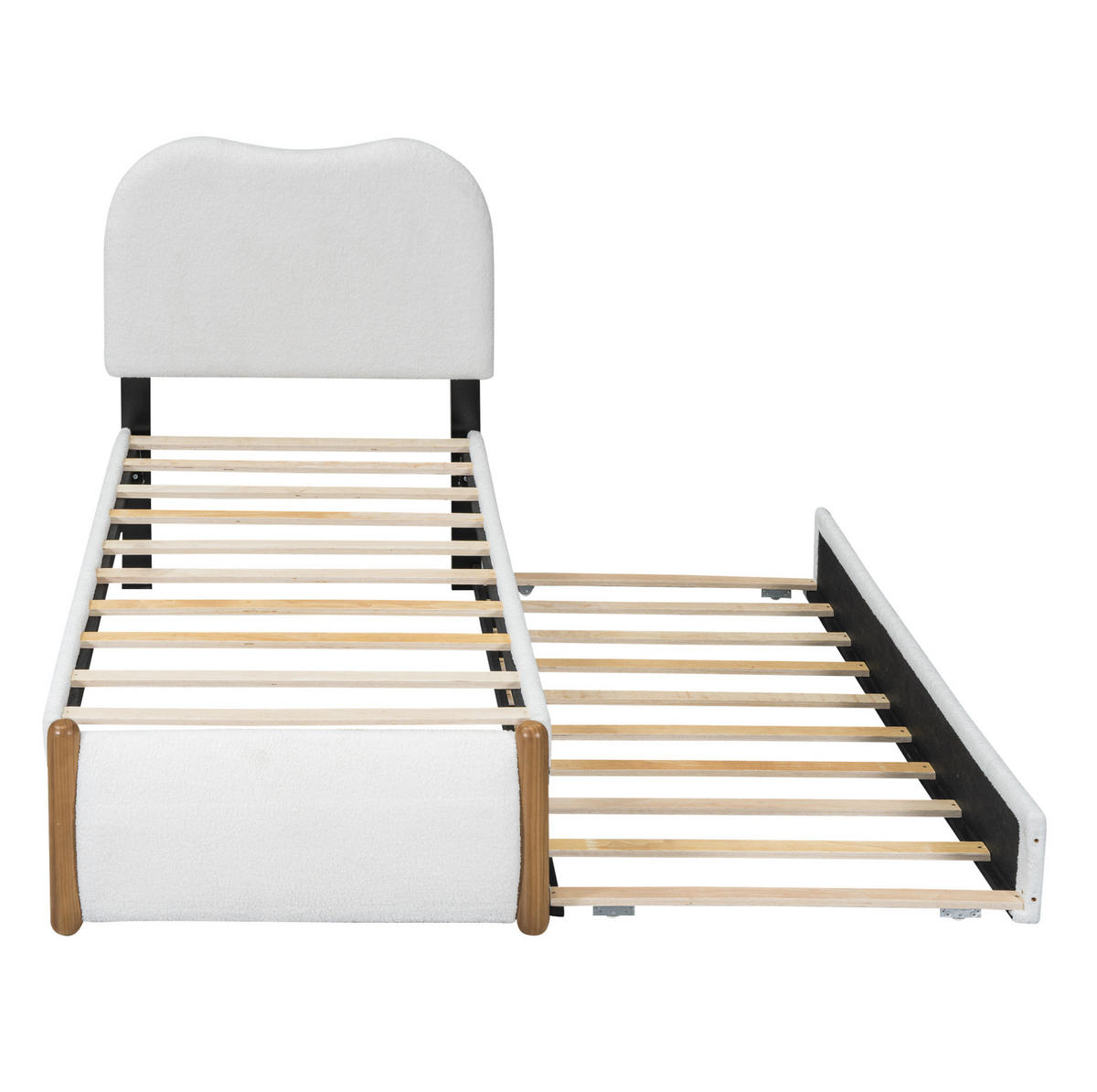 POLSTERBETT 90/200 cm mit ausziehbarem Rollbett, Plüschbezug und details, Weiß - Weiß, Textil (90/200cm) - Redom