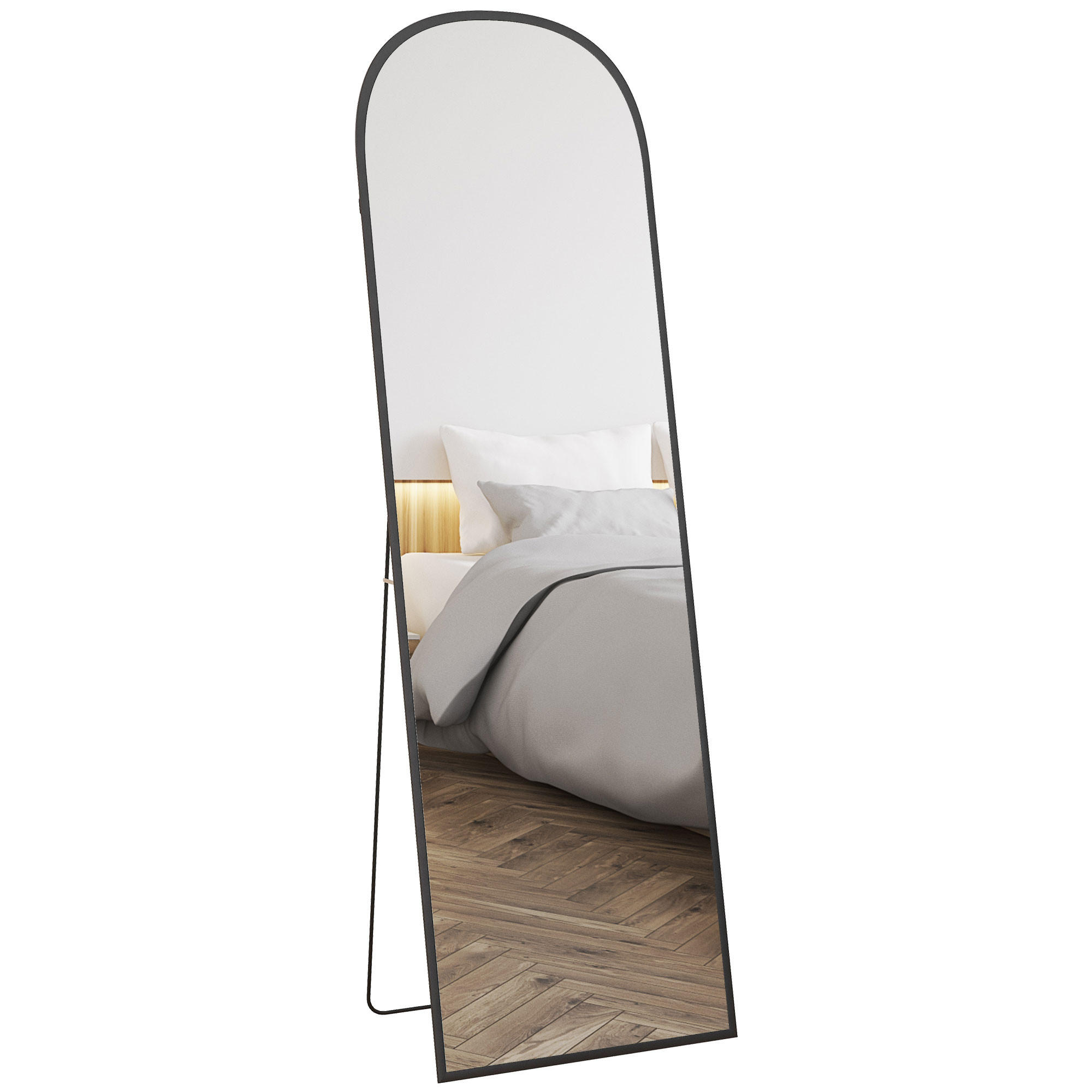 STANDSPIEGEL, Aluminiumlegierungsrahmen, für Wohnzimmer, Schlafzimmer, Schwarz - Schwarz, Glas (1.5/161.5/50cm) - HOMCOM