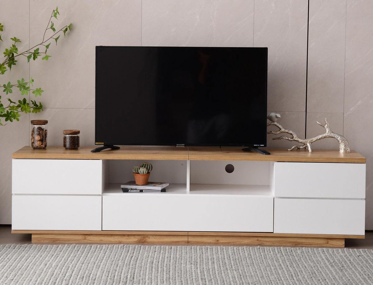 TV-SCHRANK Lowboard 180 cm Farbblock Holzoptik - Weiß, Holz (180/46/38cm) - Fortuna Lai