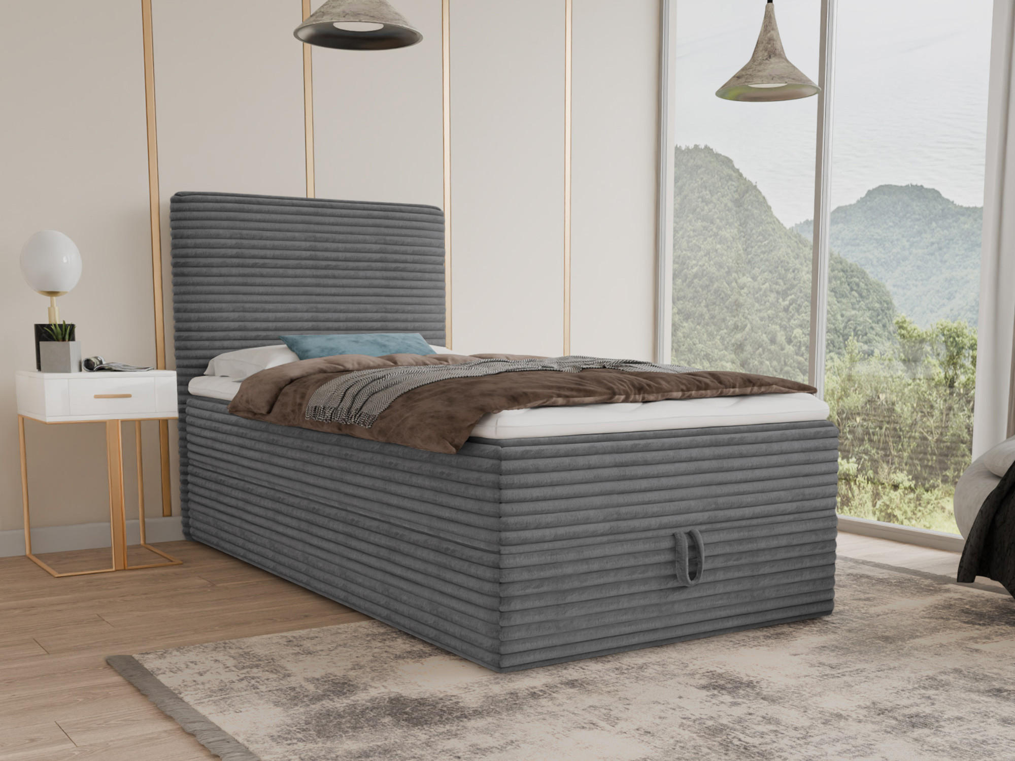 BOXBETT Mollo Mini - 100x200 - dunkelgrau (Tilia 90, Cord) - Dunkelgrau/Schwarz, Holz/Holzwerkstoff (100/200cm) - Sofnet