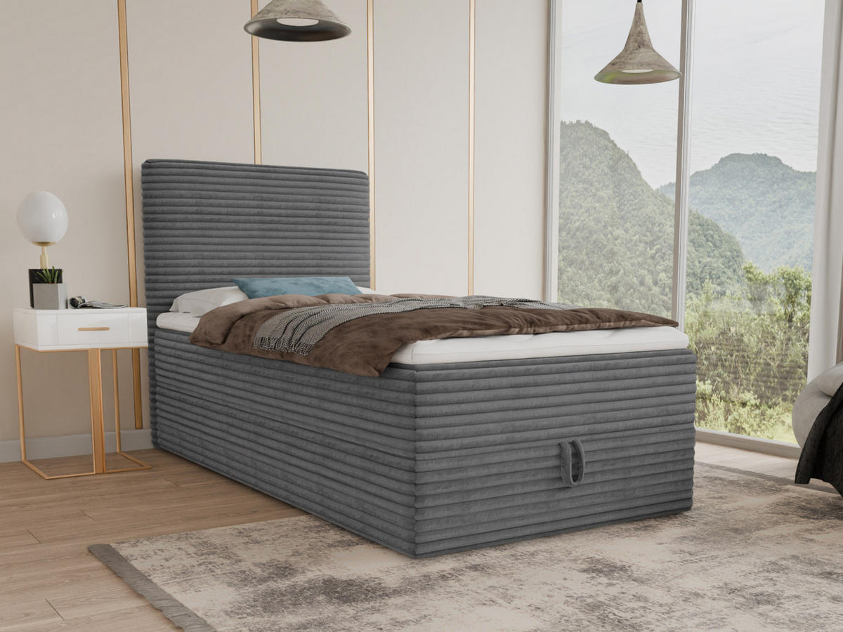 BOXBETT Mollo Mini - 100x200 - dunkelgrau (Tilia 90, Cord) - Dunkelgrau/Schwarz, Holz/Holzwerkstoff (100/200cm) - Sofnet