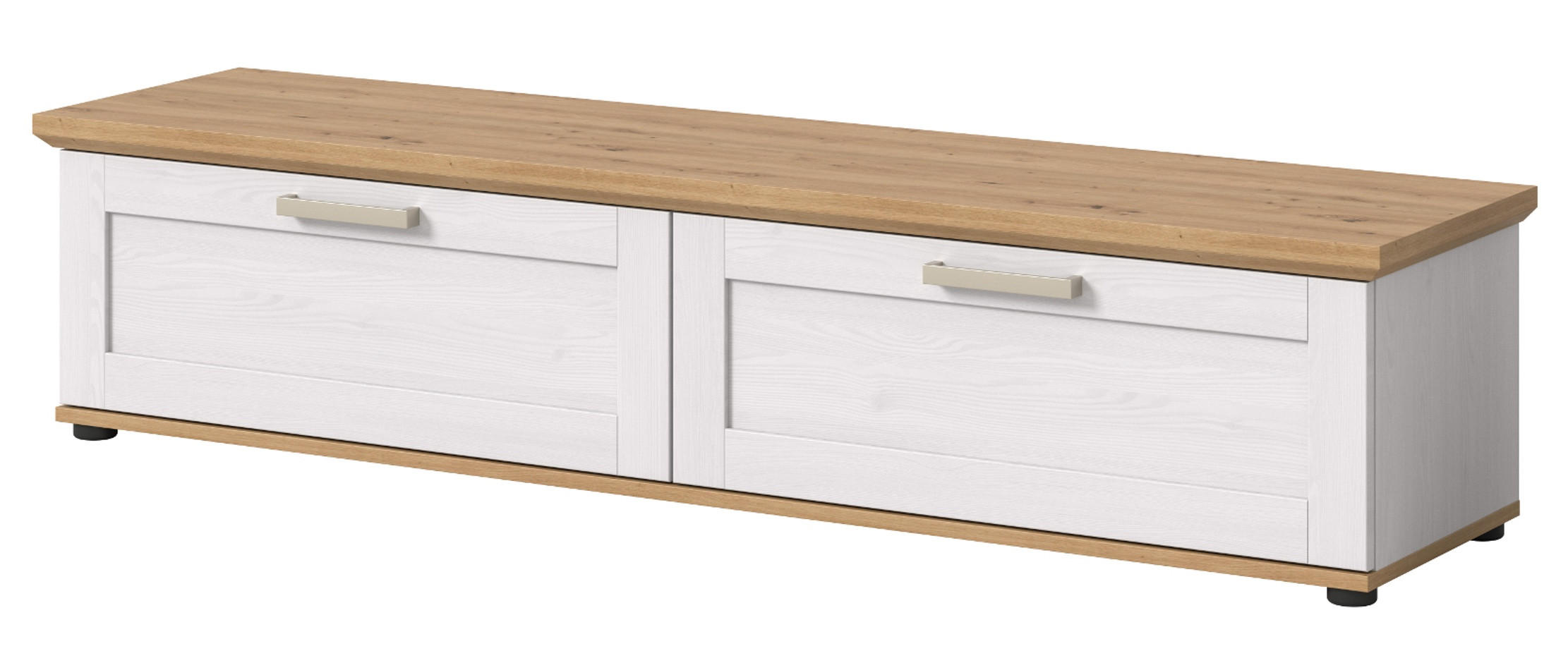 TV-LOWBOARD weiß Lärche, Eiche Artisan 164 cm,TV-Unterteil im Landhaus-Stil - Silberfarben/Schwarz, Holzwerkstoff/Kunststoff (164/37/40cm) - Inn.Furn