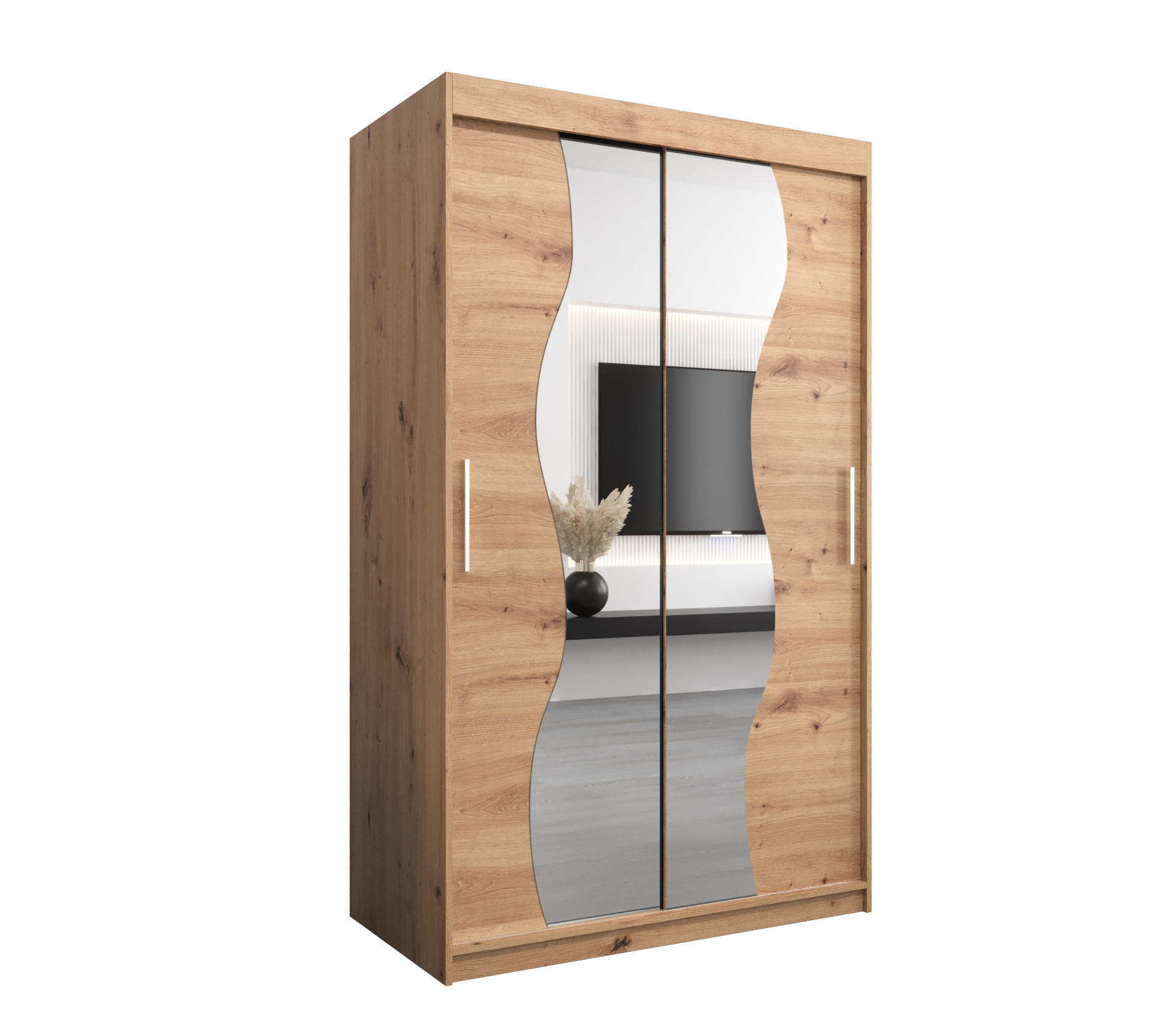 SCHWEBETÜRENSCHRANK 200/120/62 2-türig - Silberfarben/Eiche Artisan, Holz/Kunststoff (120/200/62cm) - Abiks Möbel