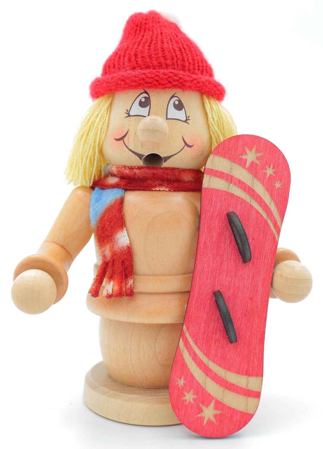 RAUCHFIGUR Wichtel Snowboarderin 15cm - Multicolor, Holz (9/15/0.1cm)