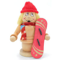RAUCHFIGUR Wichtel Snowboarderin 15cm - Multicolor, Holz (9/15/0.1cm)