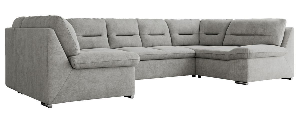 WOHNLANDSCHAFT COMODO U Hellgrau Struktur - Silberfarben/Hellgrau, Textil/Metall (340/93/206cm) - MKS