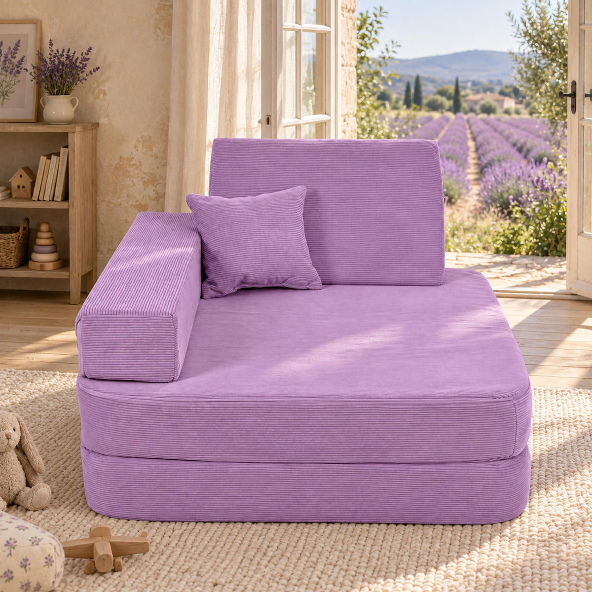 KINDERSESSEL 5 in 1 ausklappbar Cordsamt Lavendel - Flieder, Textil (80/24/80cm) - AngeLove