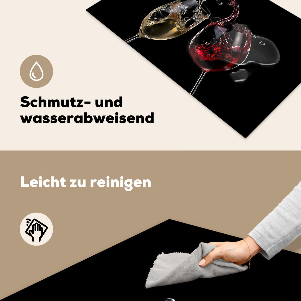 HERDABDECKPLATTE Rotwein - Weißwein - Glas - Schwarz Ceranfeldabdeckung 85x52 cm - Weinrot, Kunststoff (85/52/0.2cm) - MuchoWow