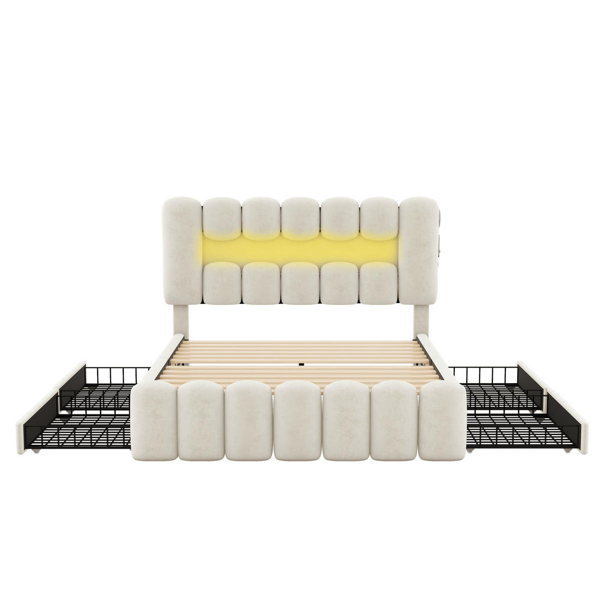 POLSTERBETT 140/200 cm Beige mit 4 Schubladen und LED-Beleuchtung - Beige, Textil (140/200cm) - OKWISH