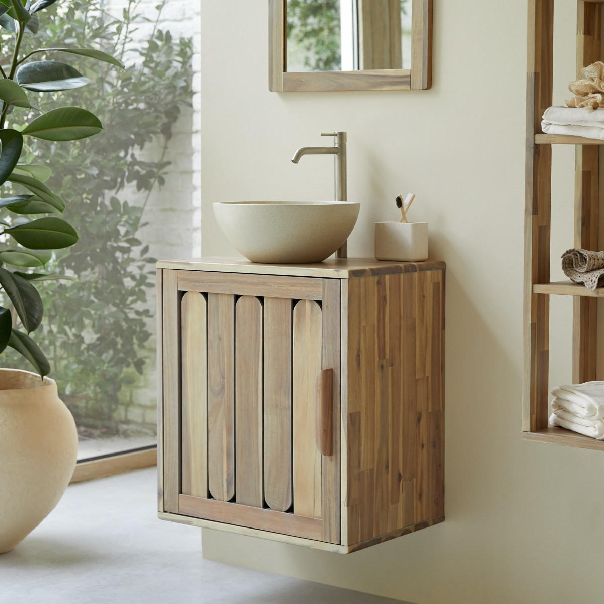 BADEZIMMERMÖBEL Lila Natur aus Akazie - Naturfarben, Holz (60/65/40cm) - Tikamoon