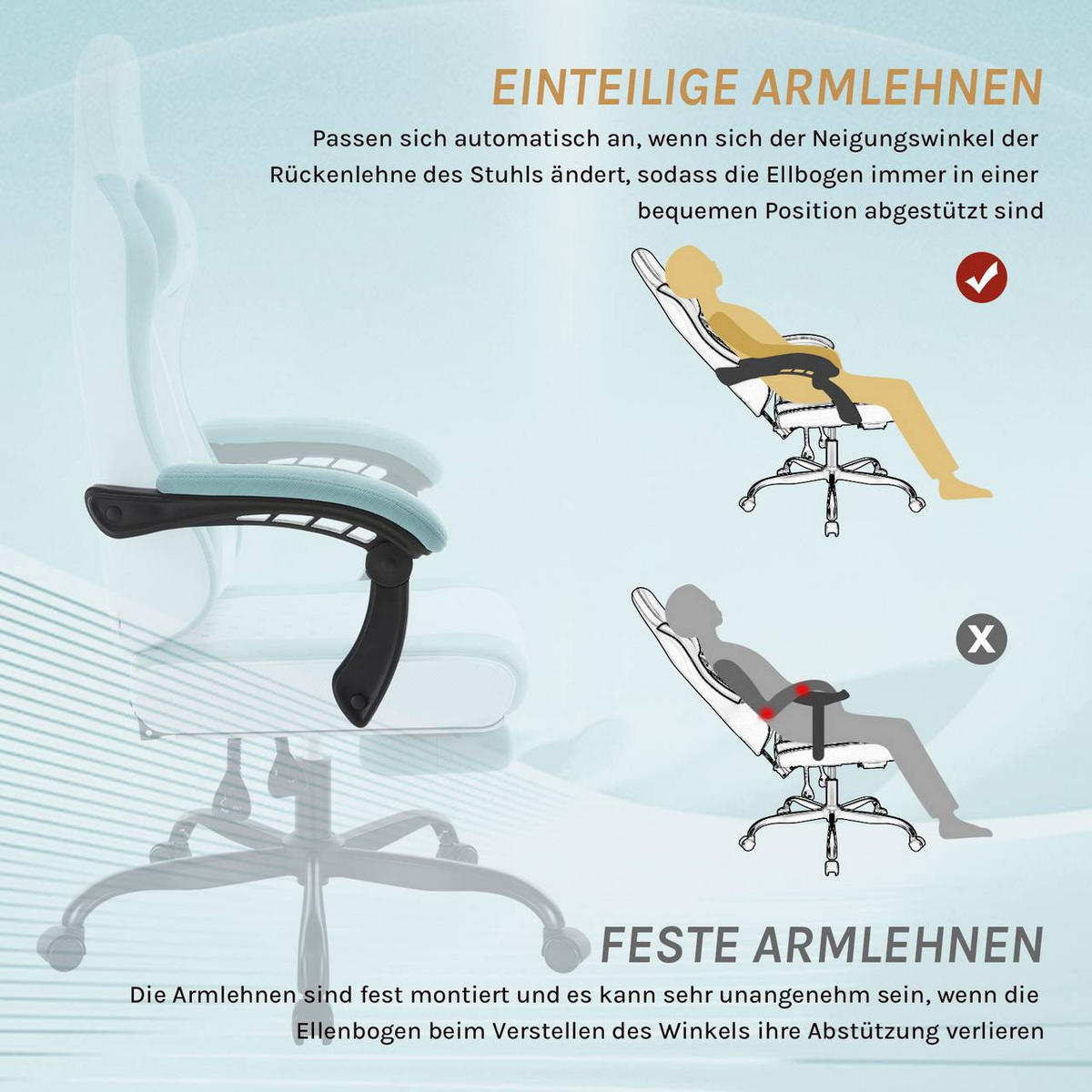 GAMINGSTUHL mit Massagefunktion, Netzstoff, Weiß+Blau - Blau/Schwarz, Textil/Metall (70/127/70cm) - Woltu