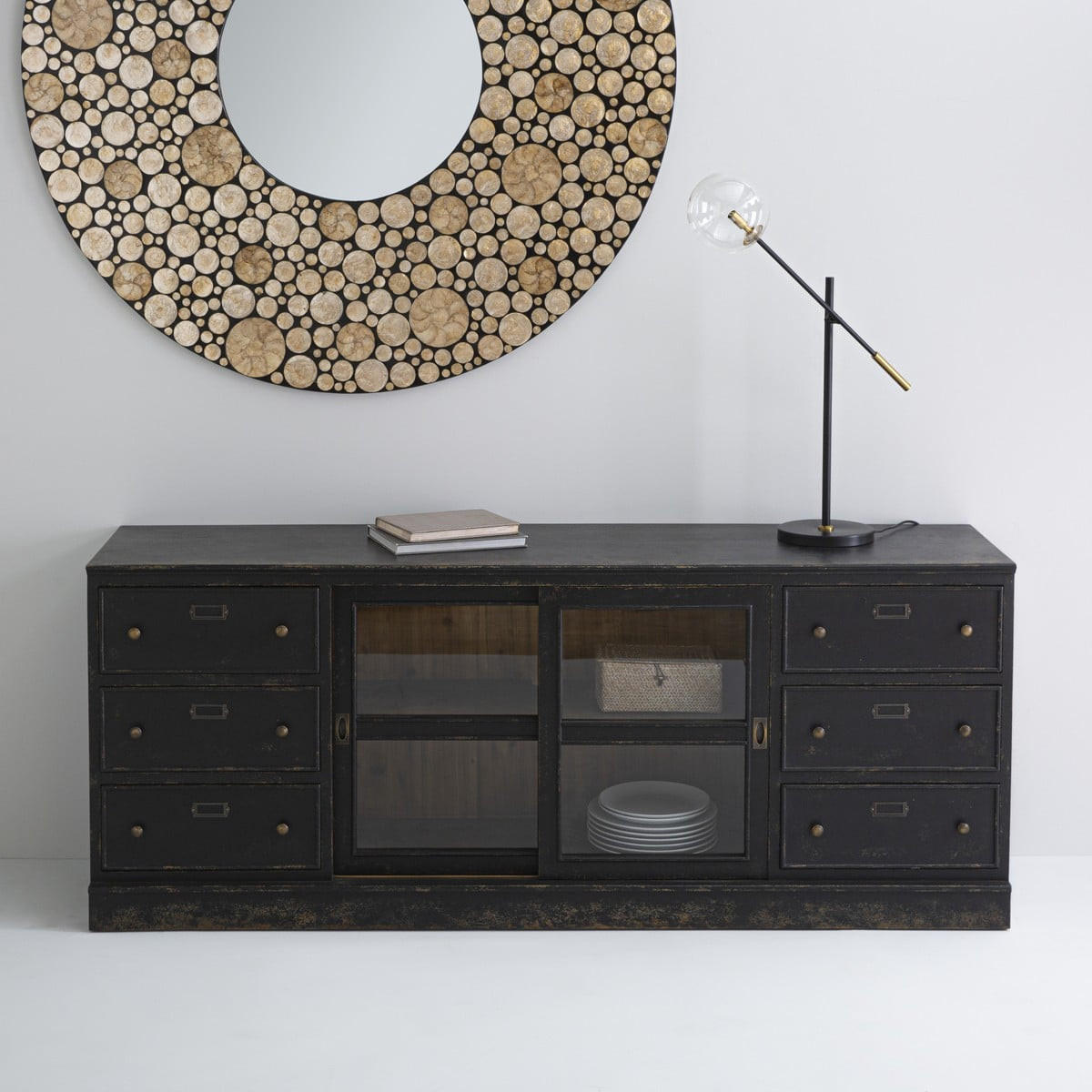 SIDEBOARD aus massivholz und glas - amsterdam 200/50/80 cm - Schwarz, Holz (50/80/200cm) - Signature