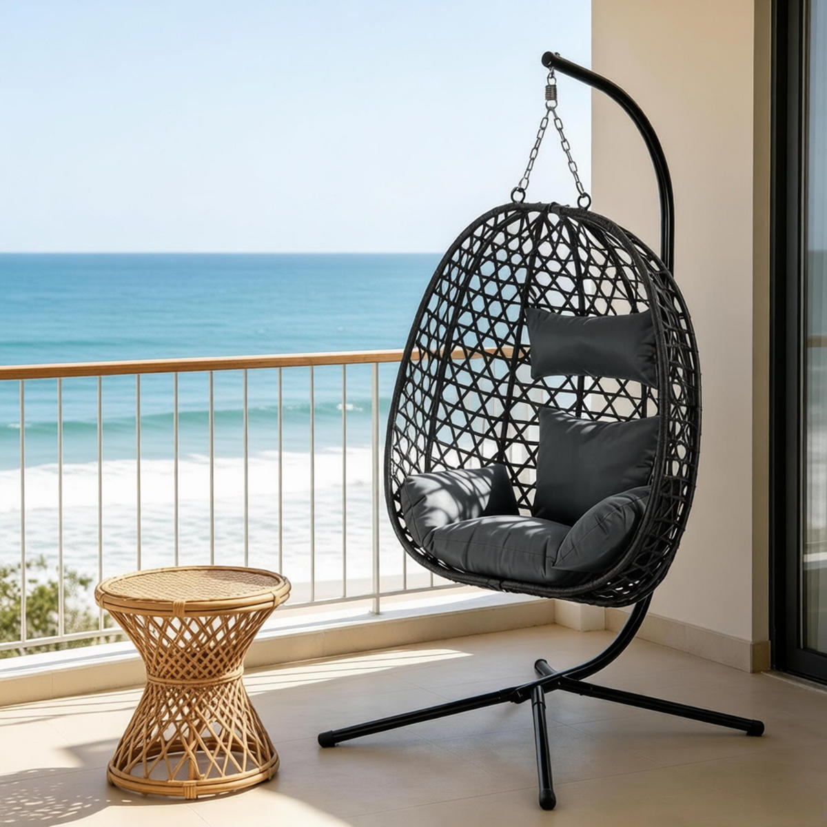 HÄNGESESSEL PE-Rattan höhenverstellbar, DE-42142, Dunkelgrau - Dunkelgrau, Metall (105/195/105cm) - ComfortXL