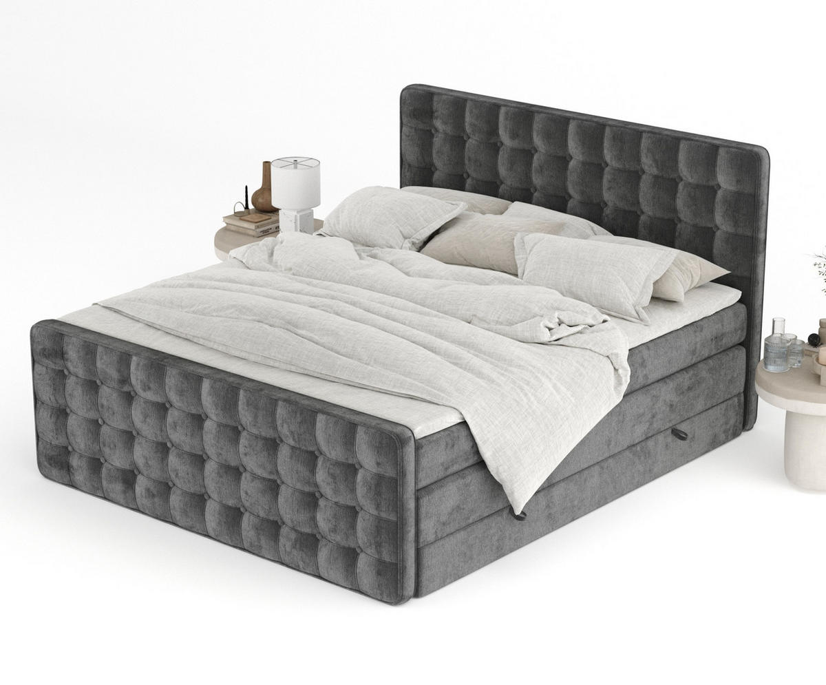 BOXSPRINGBETT Velouria Anthrazit 160/200 cm - Anthrazit/Schwarz, Holz/Holzwerkstoff (160/200cm) - Maison de Reve