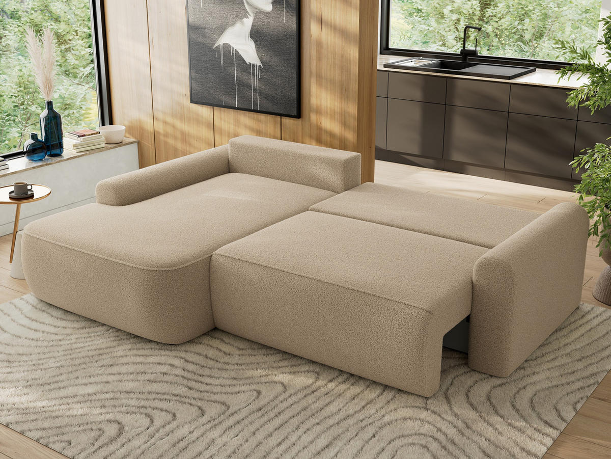 ECKSCHLAFSOFA CUBO L Hellbraun Boucle - links - Schwarz/Braun, Kunststoff/Textil (273/187cm) - MKS