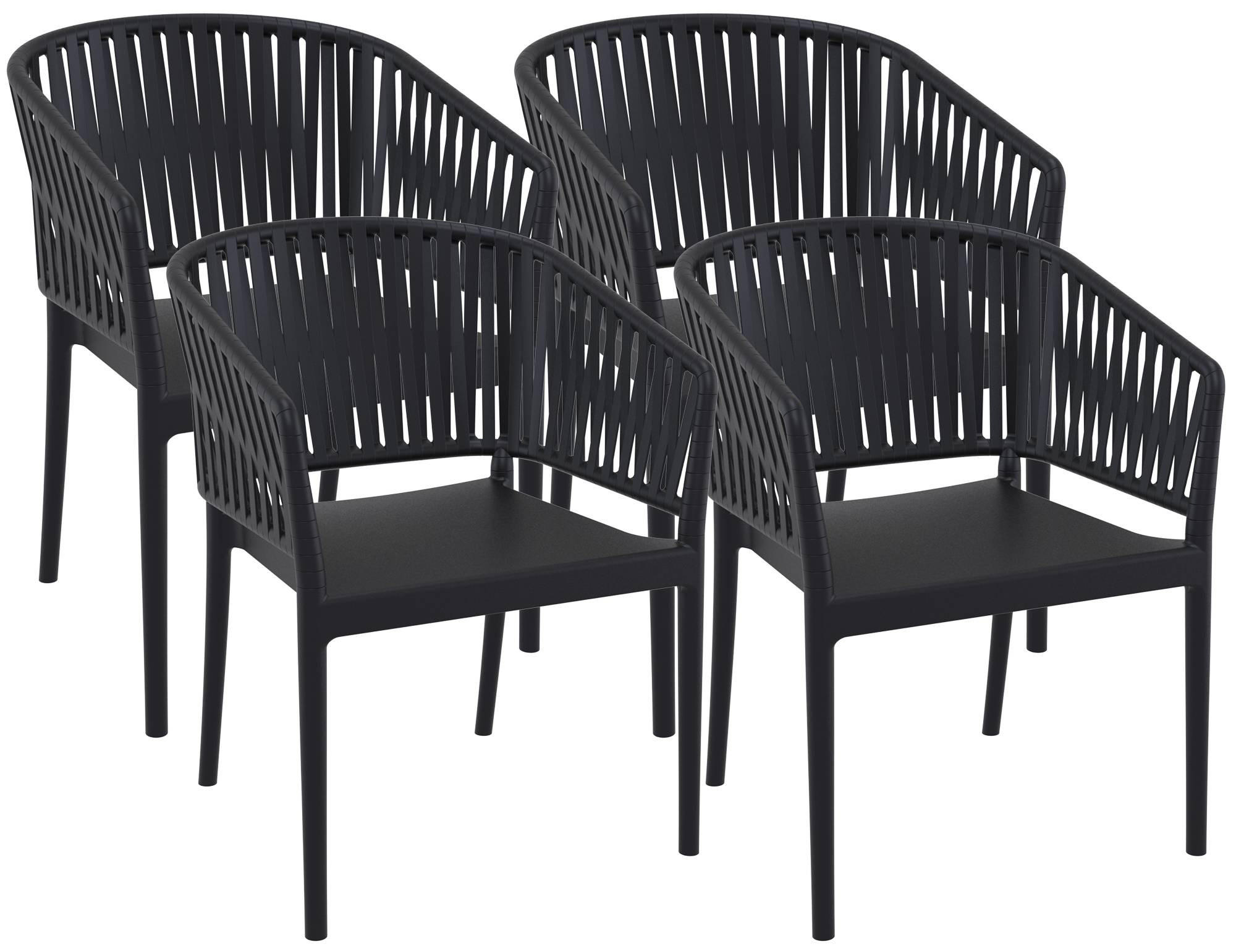 GARTENSTUHL 4er Set Kunststoff Schwarz - Schwarz, Kunststoff (58/80/58cm) - CLP