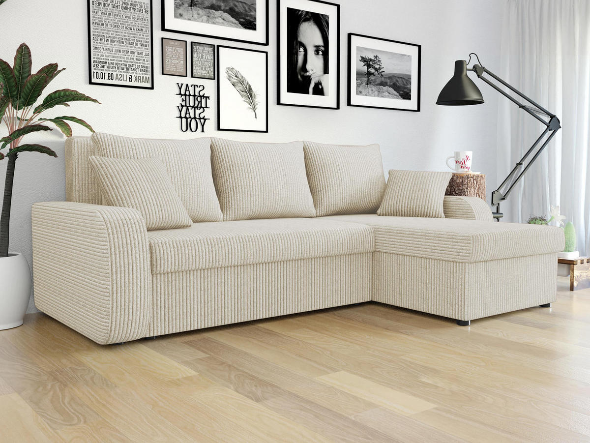 ECKSOFA Kris Cord - Creme/Schwarz, Holz/Kunststoff (238/147cm) - MIRJAN24