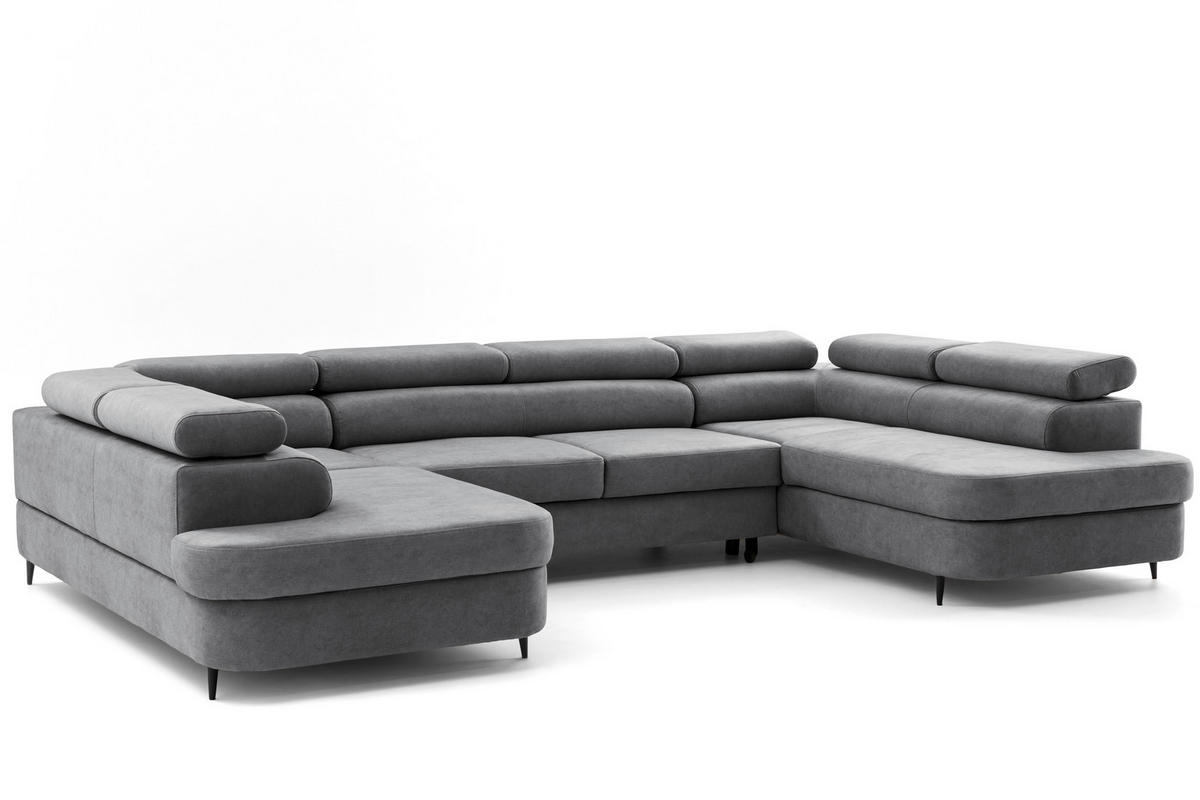 ECKSOFA U-Form PRIAM U2 mit Schlaffunktion 126x270 Velours Grau - Chromfarben/Grau, Holz/Textil (350/91/203cm) - Muffo