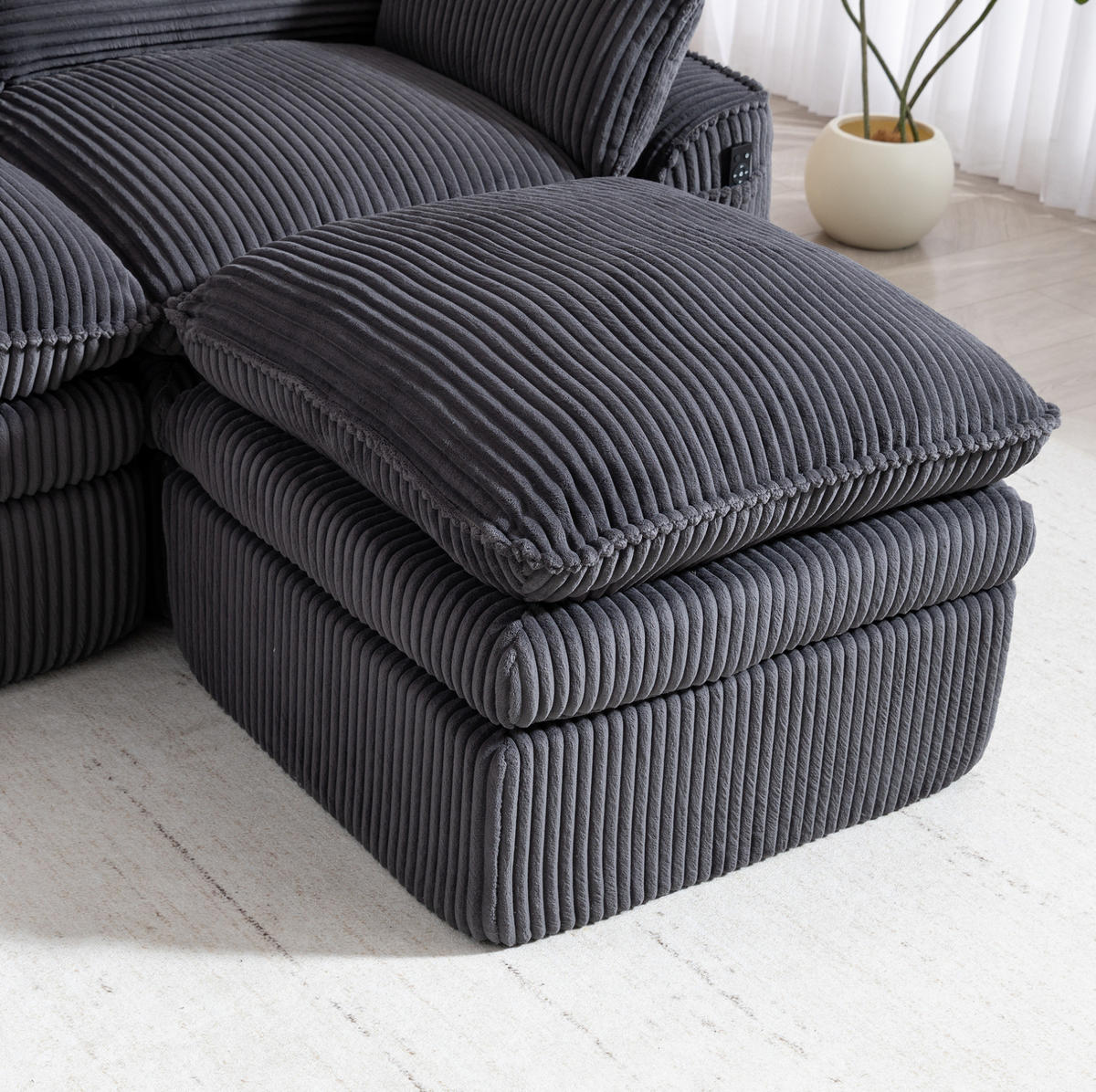 3-STIZER Sofa 263/167/85 cm frei kombinierbar mit Hocker, Seitentaschen und Federkern, Cord Dunkelgrau - Dunkelgrau, Textil (263/85/167cm) - Redom