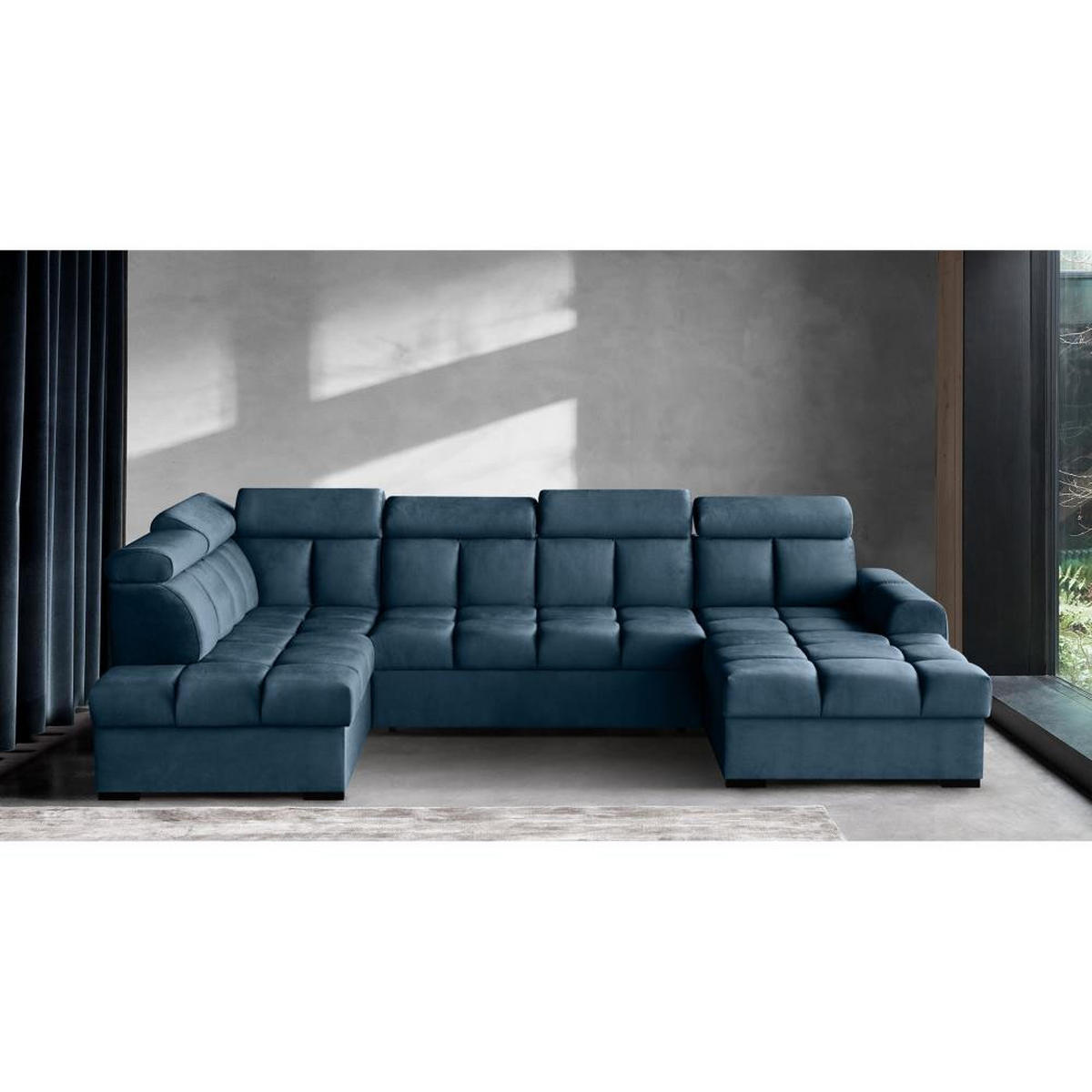 WOHNLANDSCHAFT Gomez U mit Schlaffunktion dunkelblau links - Dunkelgrau, Textil (330/102/195cm) - Beautysofa