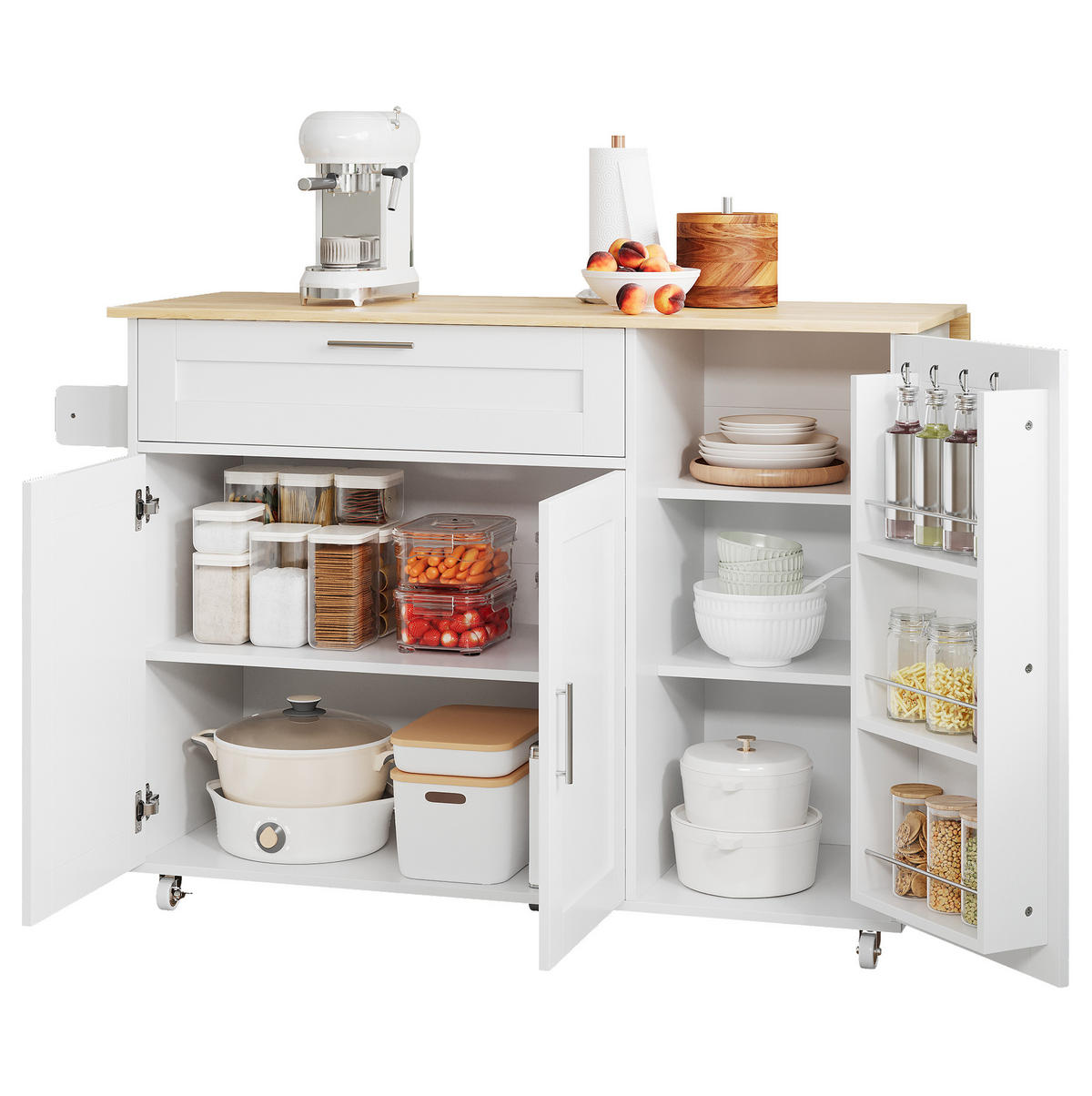 KÜCHENWAGEN klappbar 132,5 x 44(70) x 90 cm Weiß/Natur MDF - Weiß, Holz (44/90/132.5cm) - Beauniv