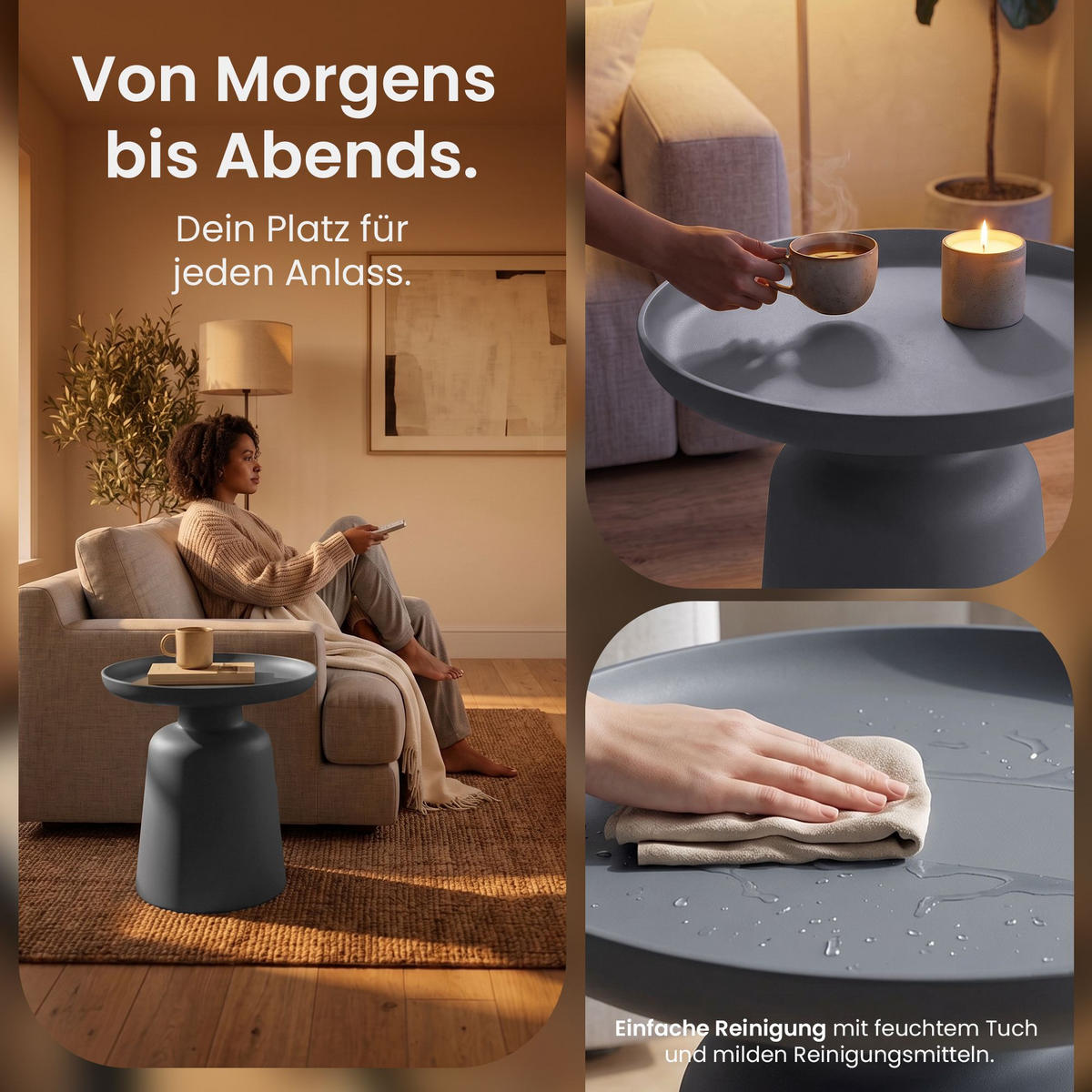 BEISTELLTISCH rund 49 cm Kunststoff Anthrazit - Anthrazit, Kunststoff (49/49/45cm) - CLP