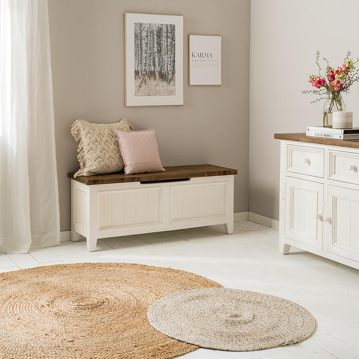 BETTBANK - Weiß, Holz (120/49/40cm) - home24