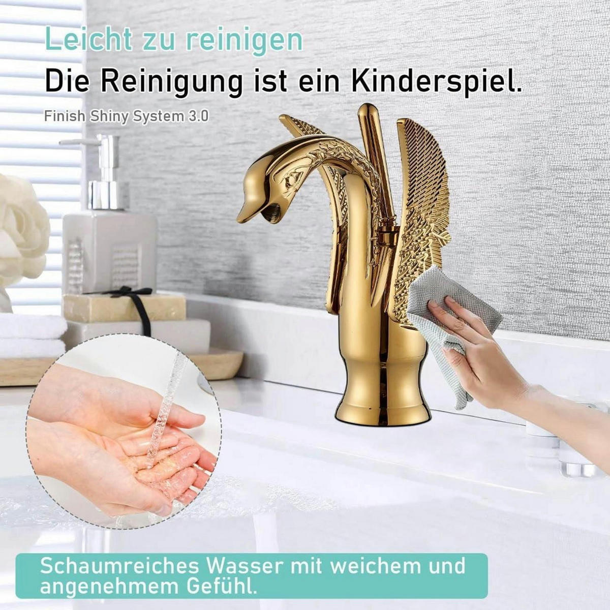 WASCHTISCHARMATUR Schwanen-Design Gold - Goldfarben, Metall (5.8/11/19cm)