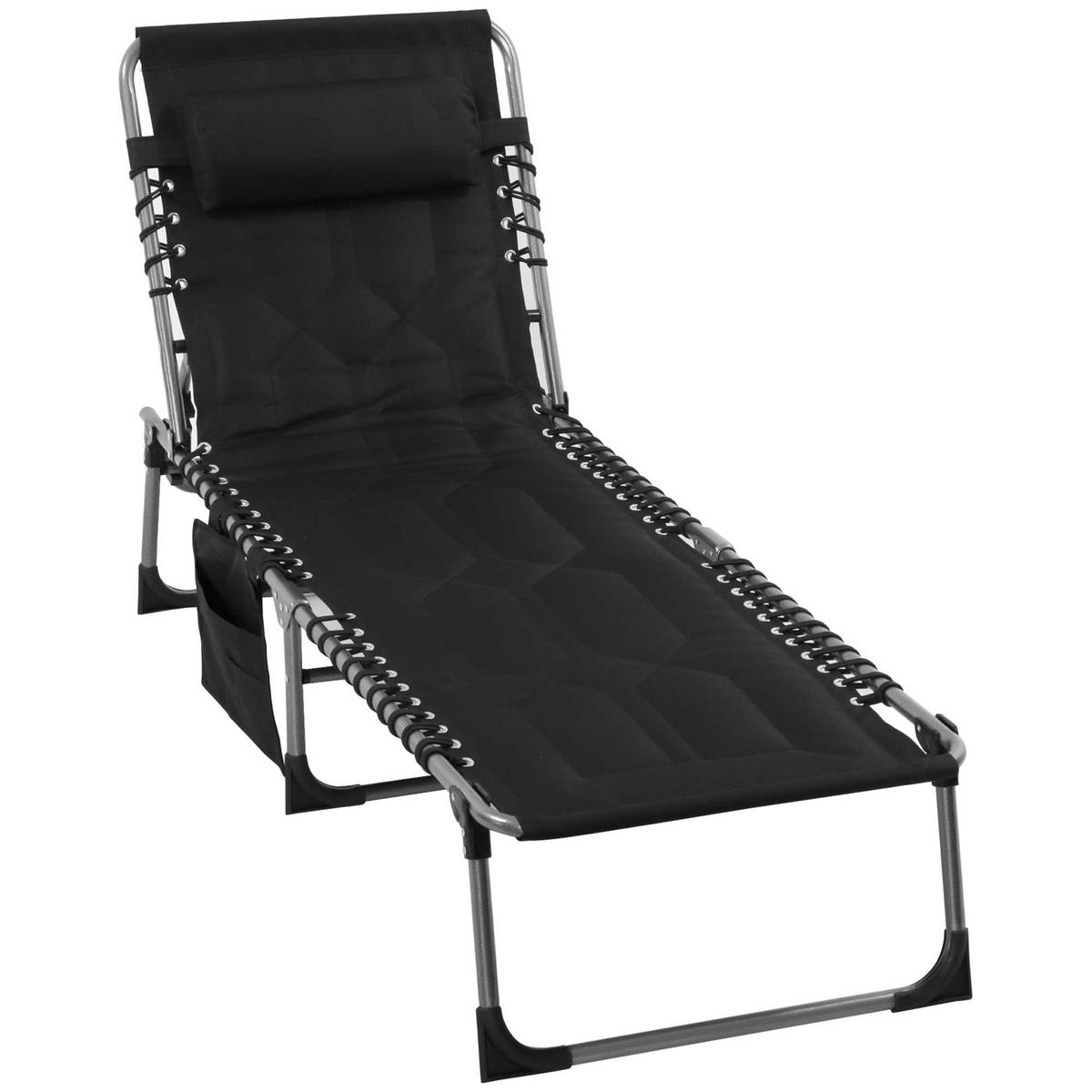 SONNENLIEGE DE-07661 5-fach verstellbar, klappbar, mit Kopfkissen Schwarz - Schwarz, Metall (57/30/188cm) - ComfortXL