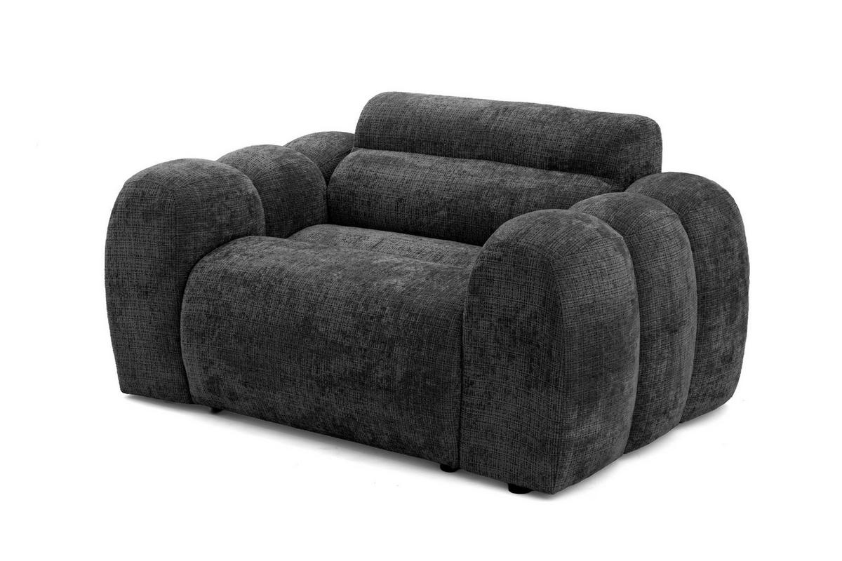 SESSEL VEER, Breite 131 cm Chenille Webstoff Anthrazit - Anthrazit/Schwarz, Holz/Kunststoff (131/75/92cm) - Muffo