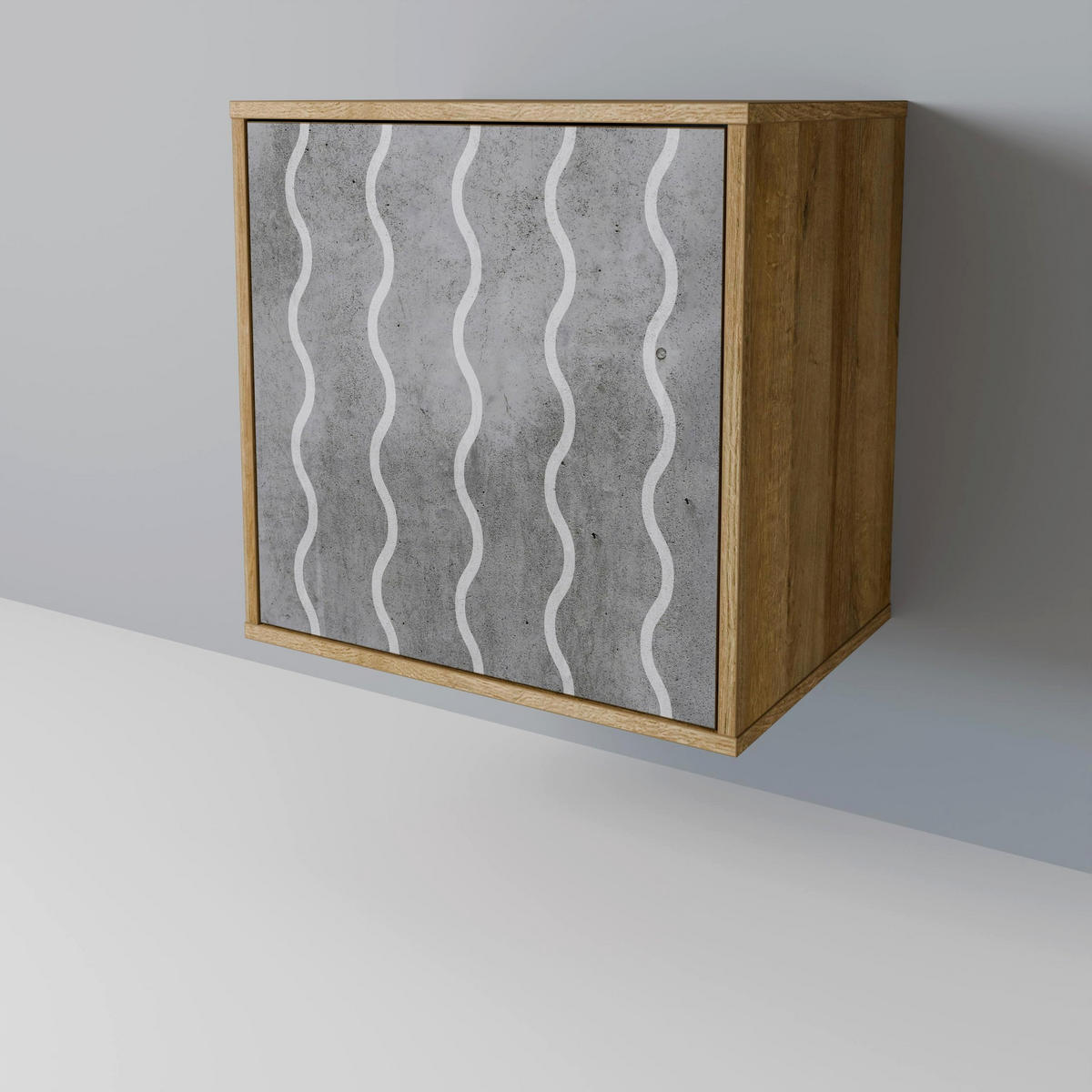 SIDEBOARD WAVES OF CONCRETE, Eichefarben, 57,5x42x70,5 cm, Schwarze Metall-Sternfüße - Eichefarben/Multicolor, Holzwerkstoff/Metall (57.5/70.5/42cm) - SpaceRebels