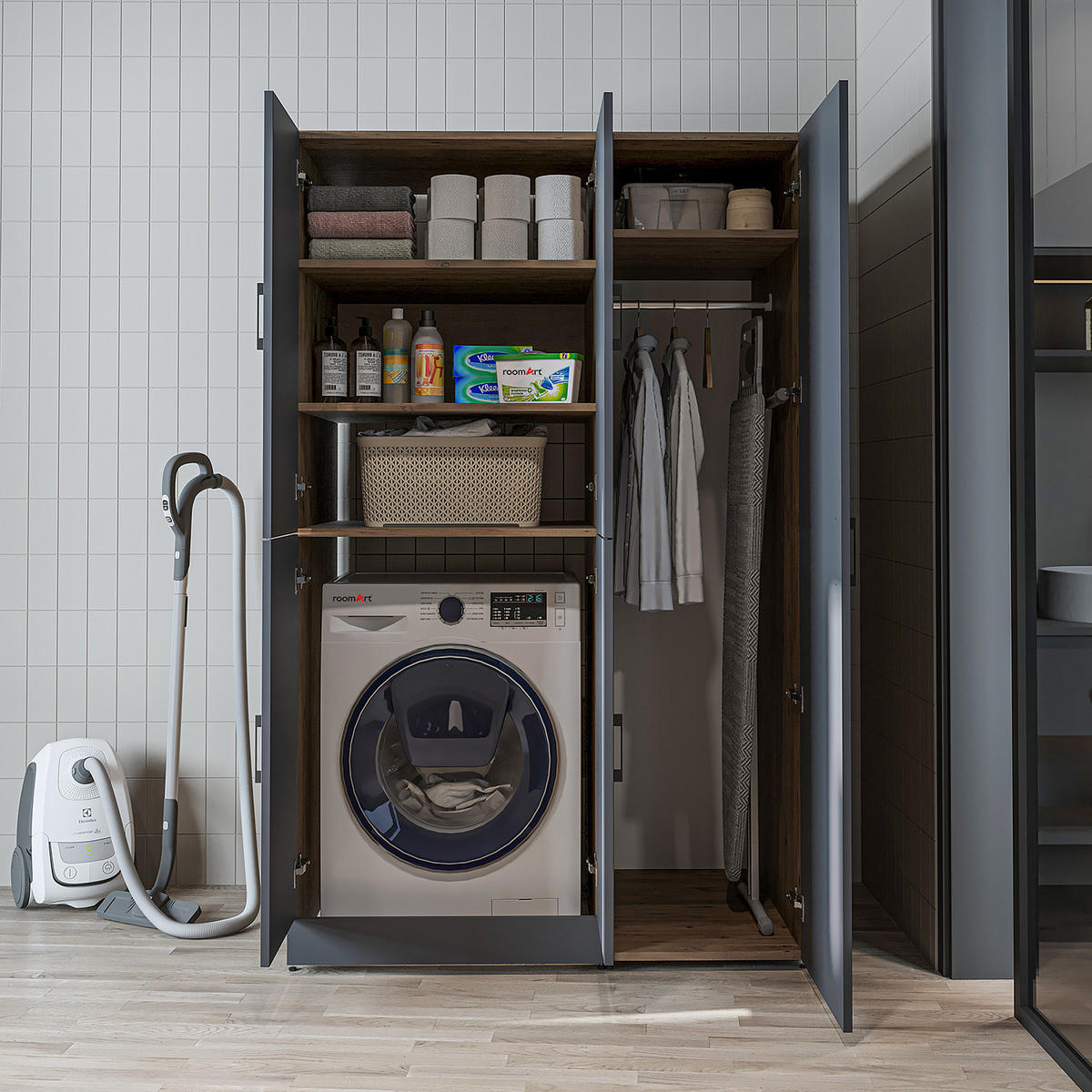 WASCHMASCHINENSCHRANK DORA-II 115cm Breit, 186cm Hoch - Anthrazit, Holzwerkstoff (115/186/73.8cm)