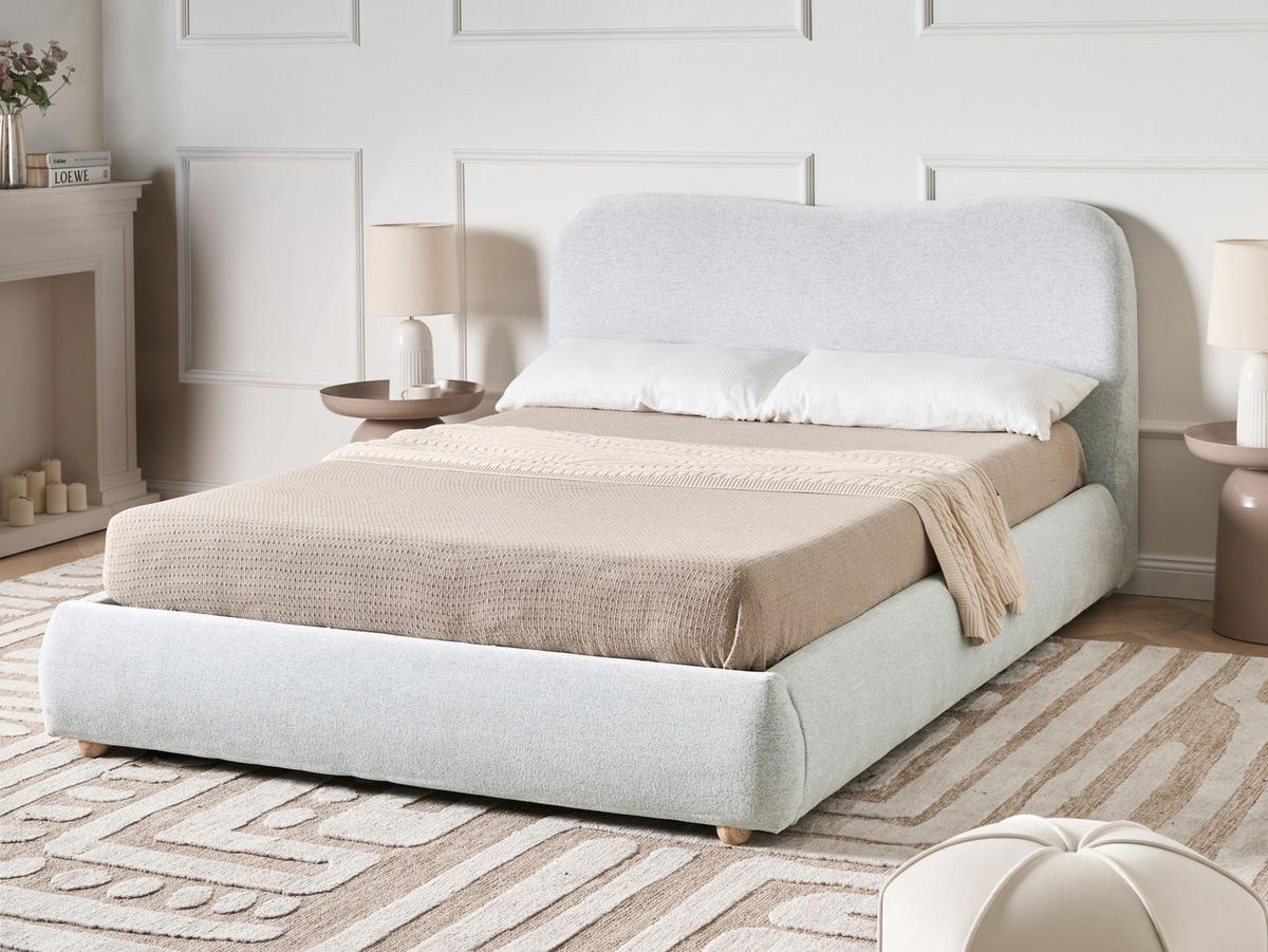 PAT cu spațiu de depozitare 140/200 cm gri deschis Blagnac - maro/gri deschis, material textil (140/200cm) - Beliani